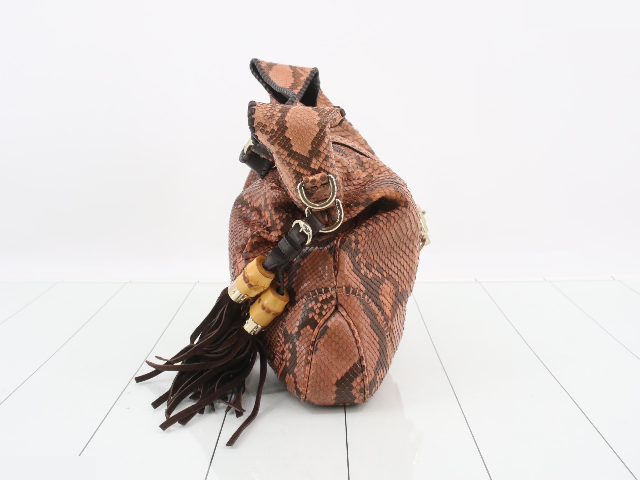 Limited Edition Python Leather Bamboo Tassel Shoulder Bag - Brown — view 4