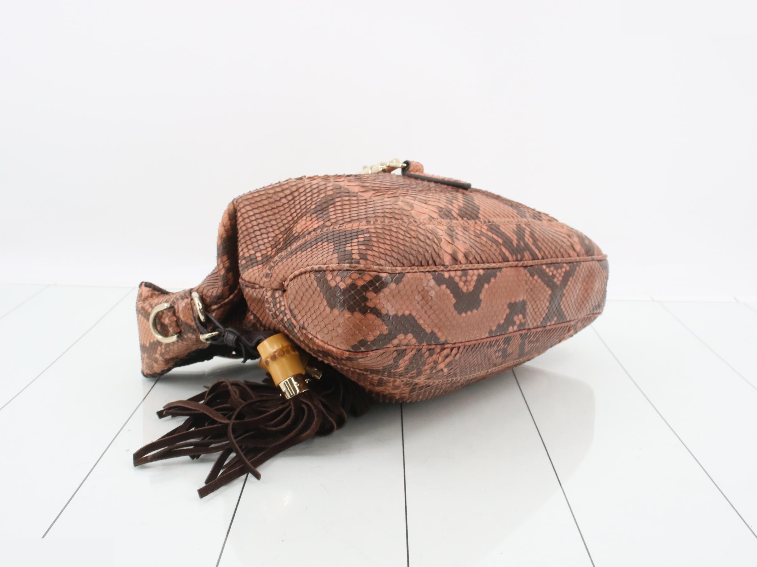 Limited Edition Python Leather Bamboo Tassel Shoulder Bag - Brown — view 5