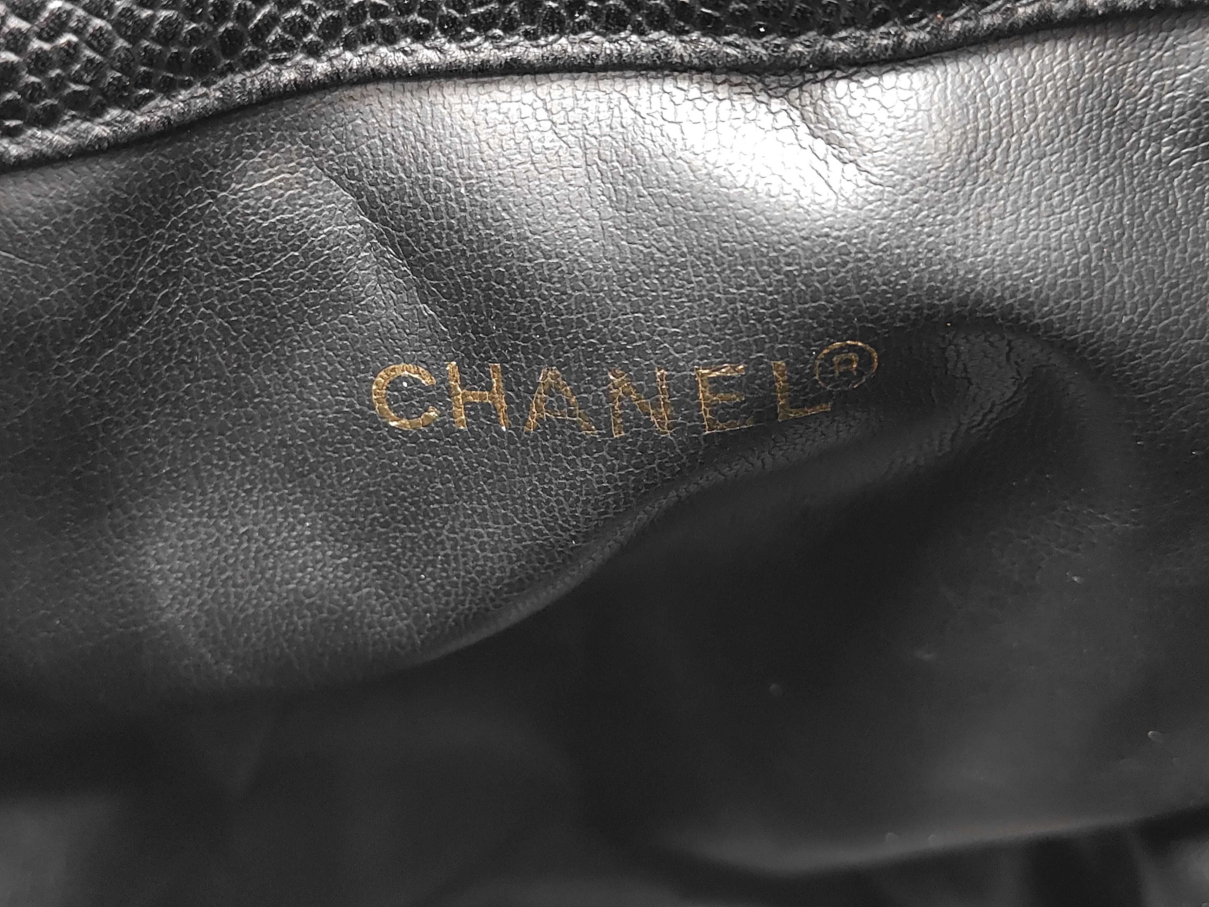 Vintage Drawstring Bag, Black Caviar Leather Shoulder Bag — view 12