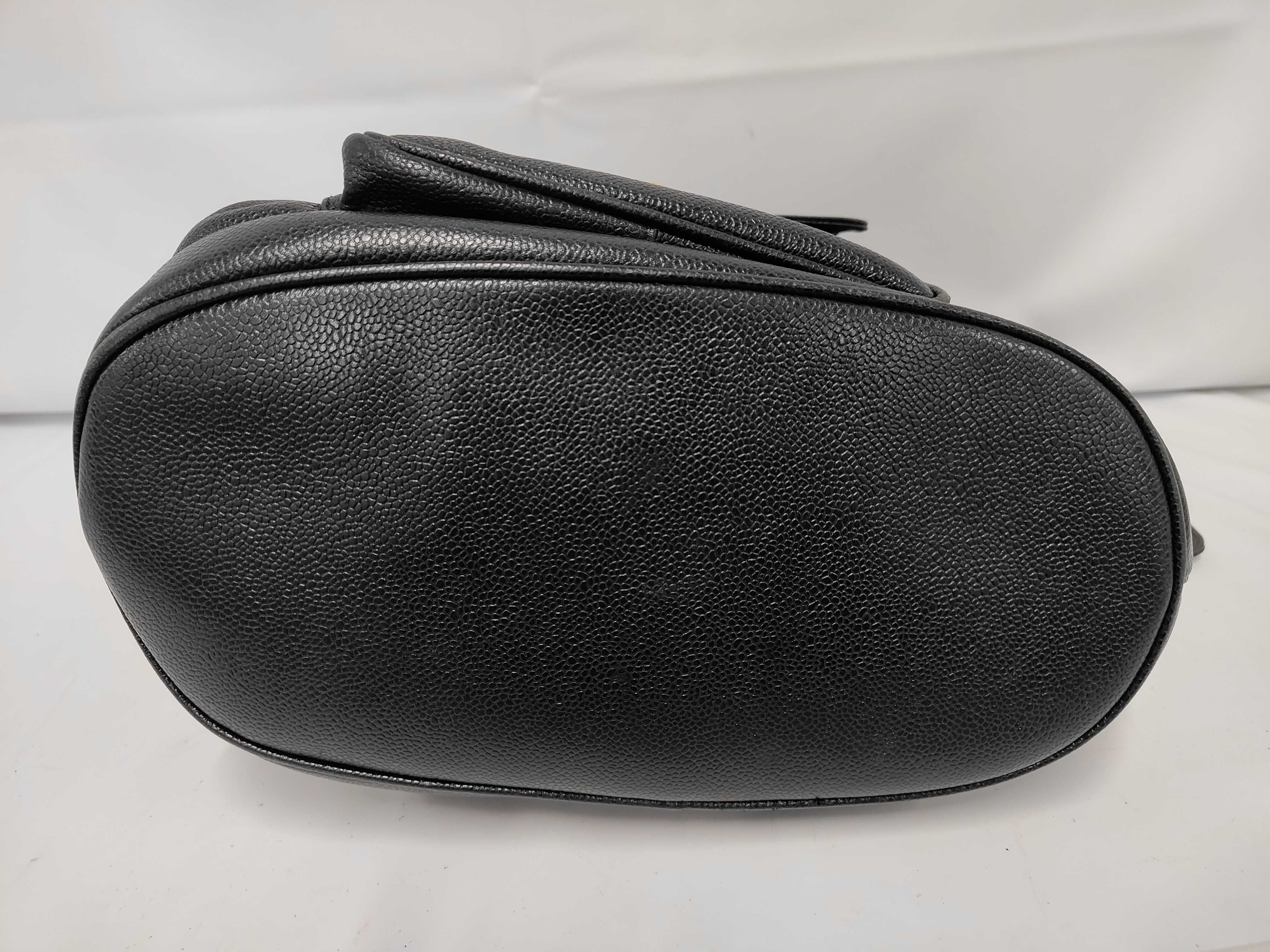 Vintage Drawstring Bag, Black Caviar Leather Shoulder Bag — view 3