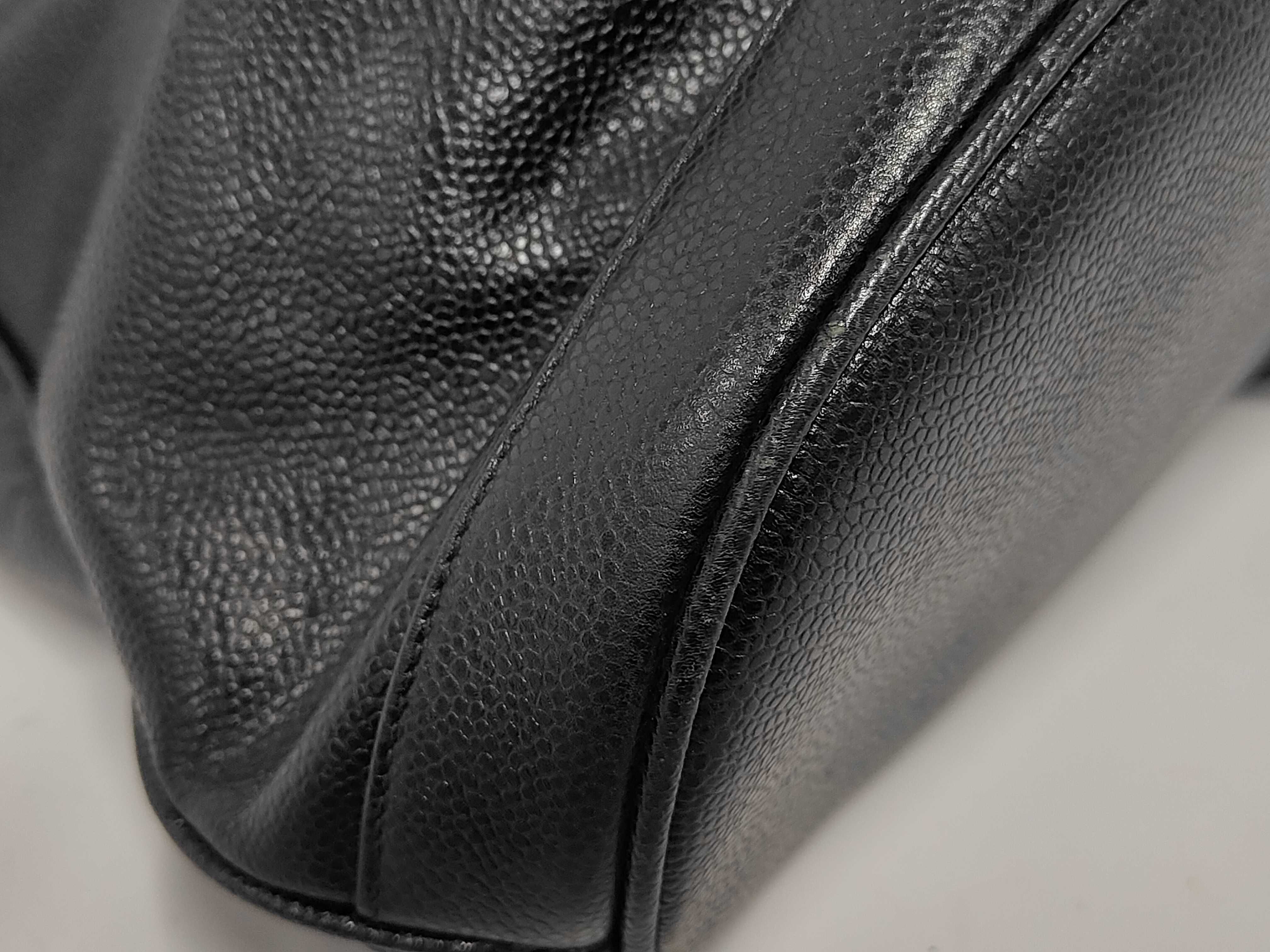 Vintage Drawstring Bag, Black Caviar Leather Shoulder Bag — view 4