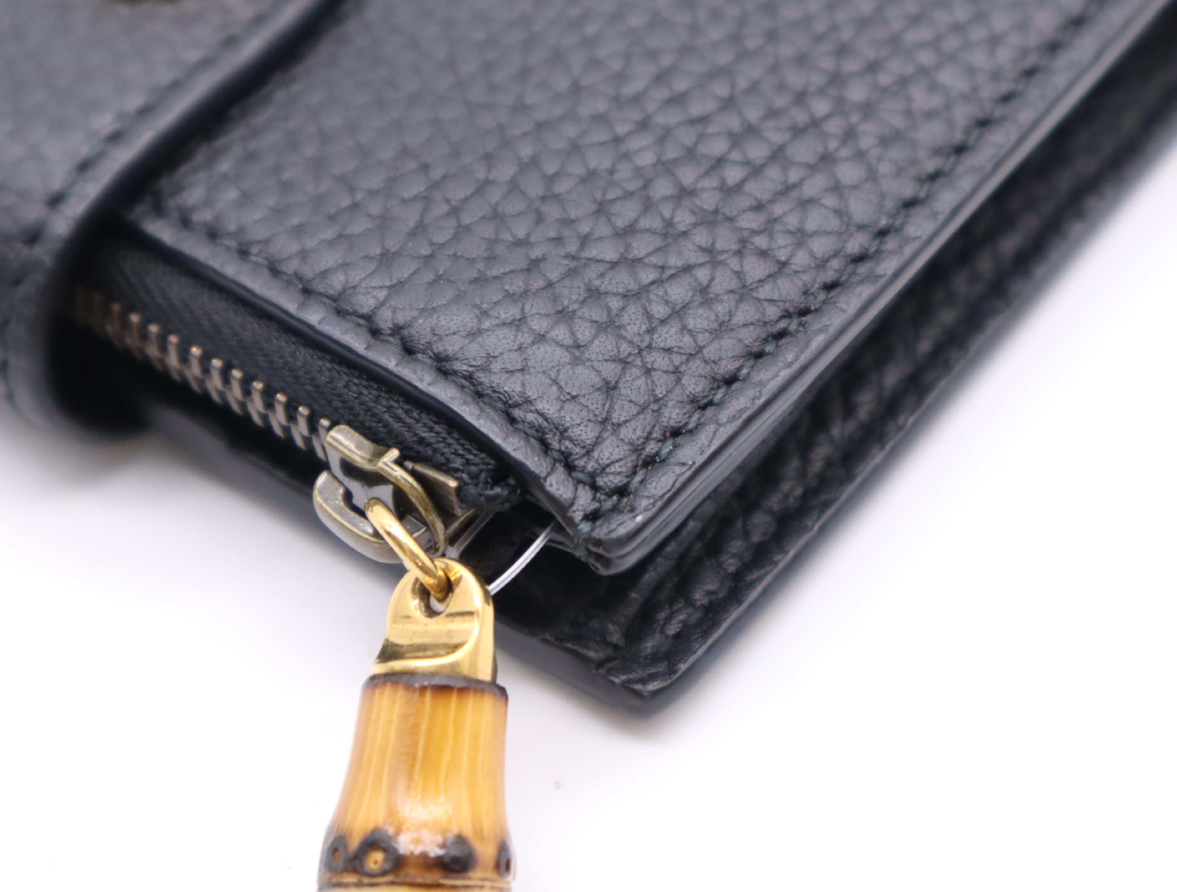 739498 Leather Double G Bamboo Medium Wallet Black — view 9