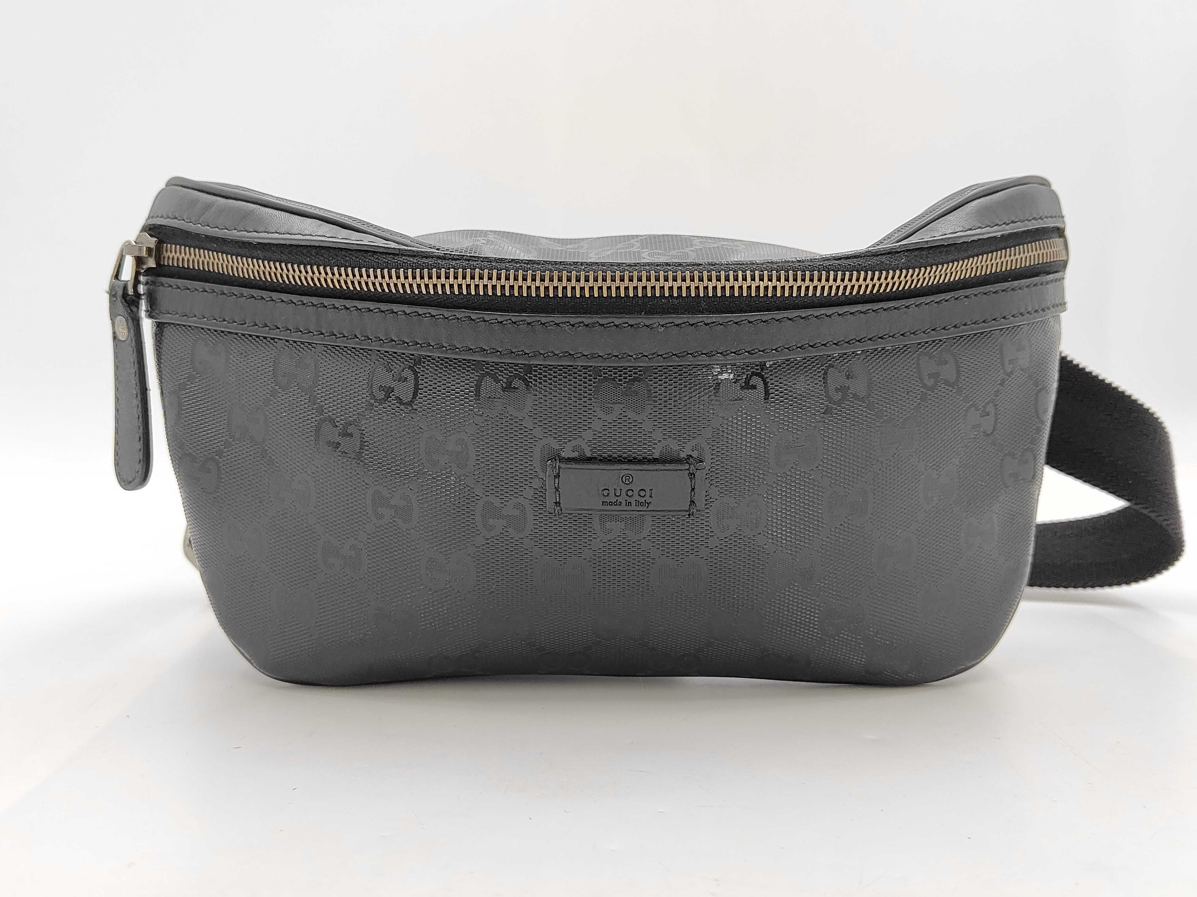 GG Imprime Body Bag, Black PVC x Leather, 233269 (Waist Bag)