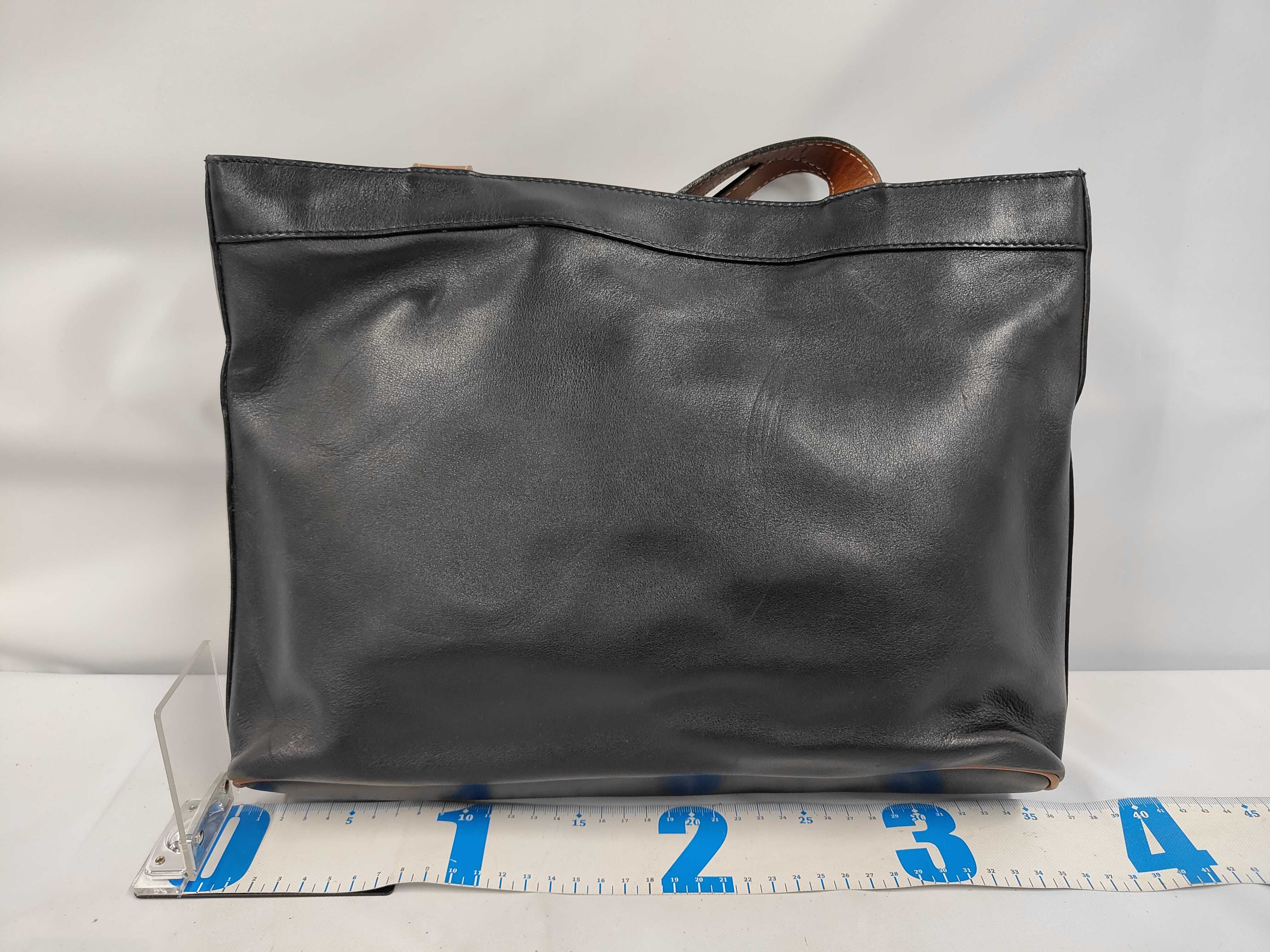Leather Tote Bag, Black, Brown Tote Bag — view 2