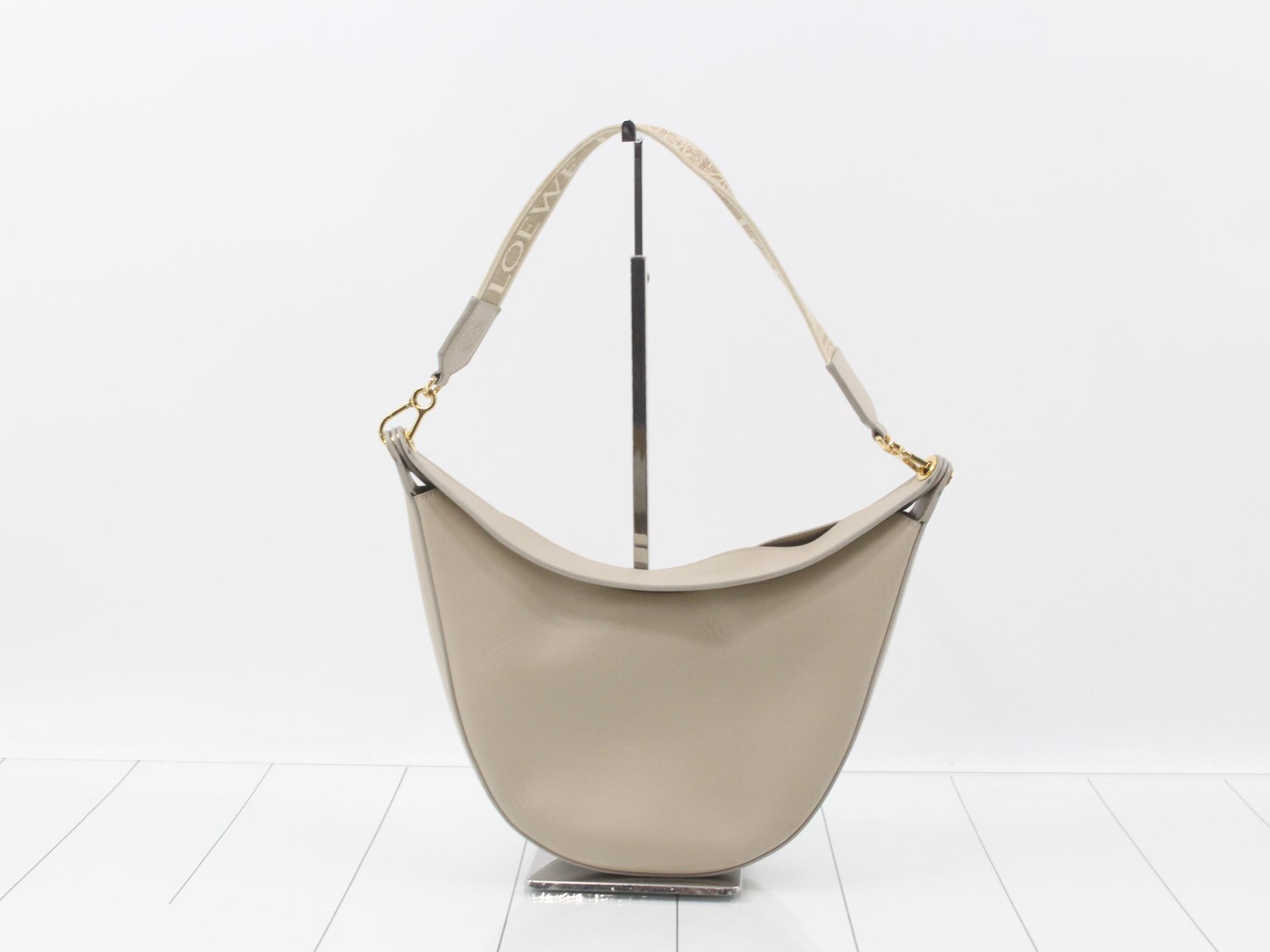 Leather Luna Shoulder Bag, Beige, with Dust Bag