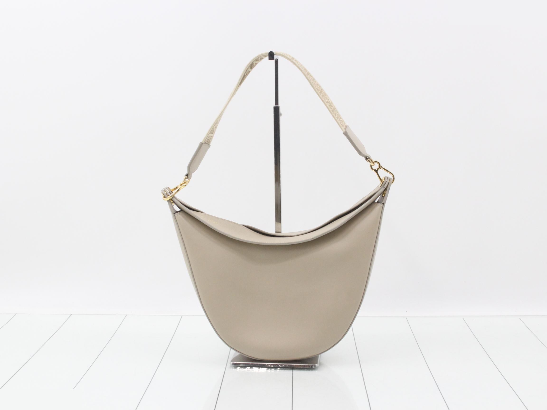 Leather Luna Shoulder Bag, Beige, with Dust Bag — view 2
