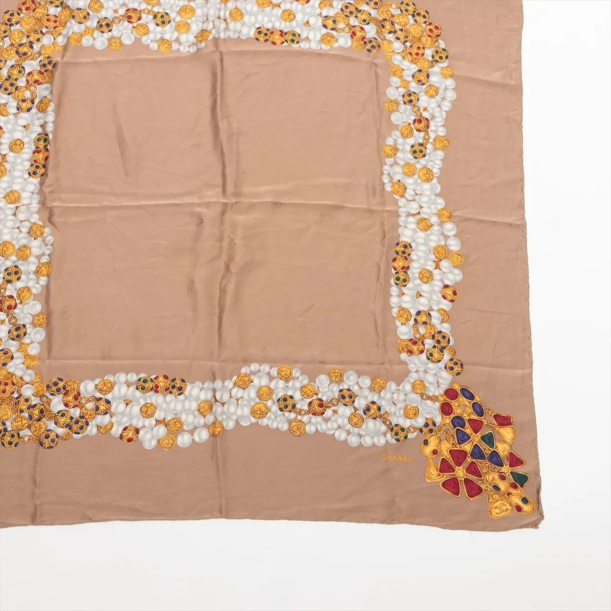 Gripoix scarf, material unknown, greige color, — view 4