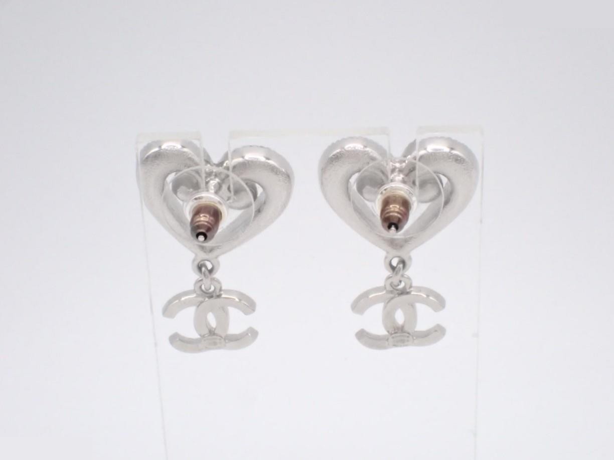 earrings, heart shape, Coco Mark, rhinestone, 123K gold, 3.3cm in height. — view 2