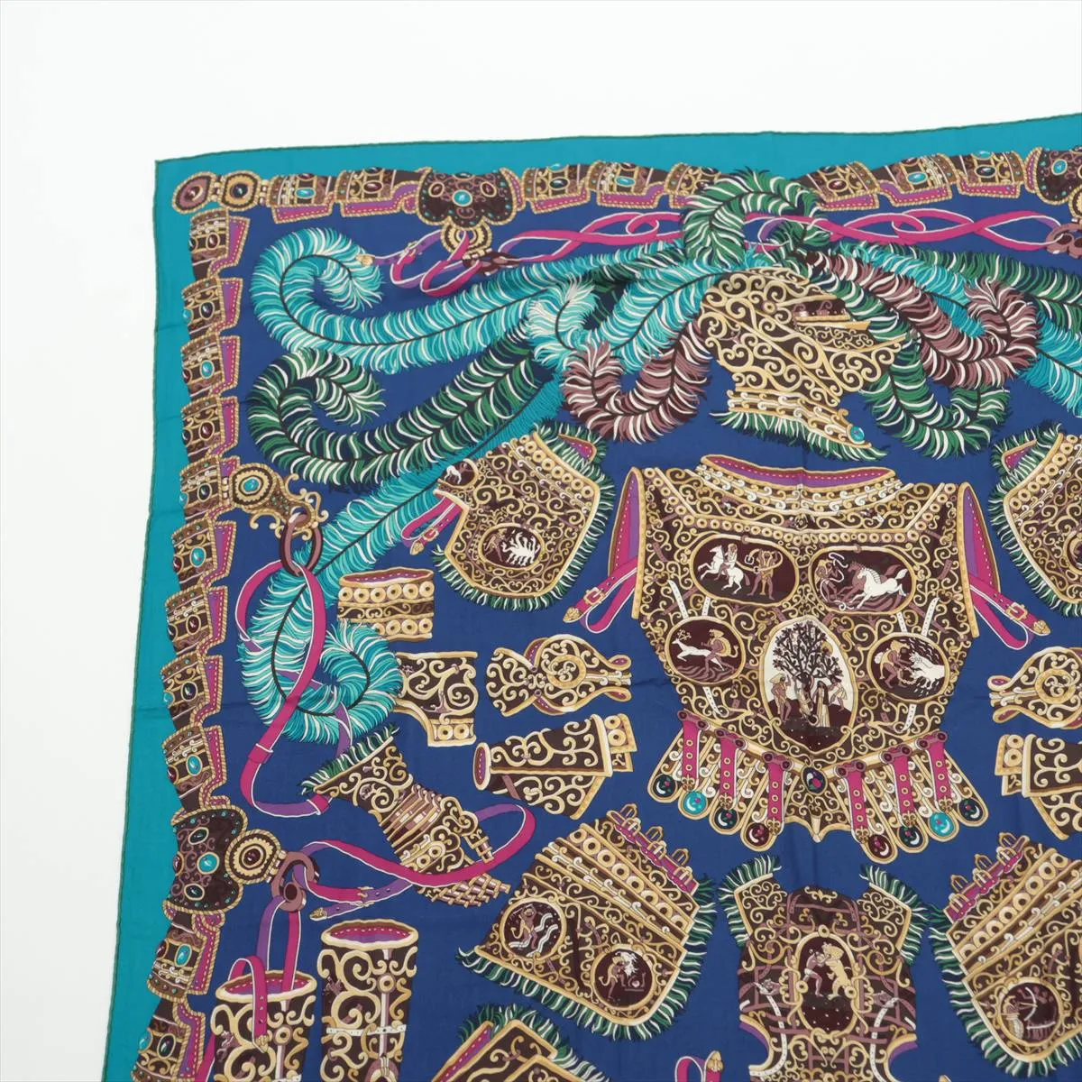 Carre Géant Sous LE guide de Mars (God of War Mars) Scarf, Cashmere x Silk, Blue x Purple. Shows signs of wear, including snags, — view 2
