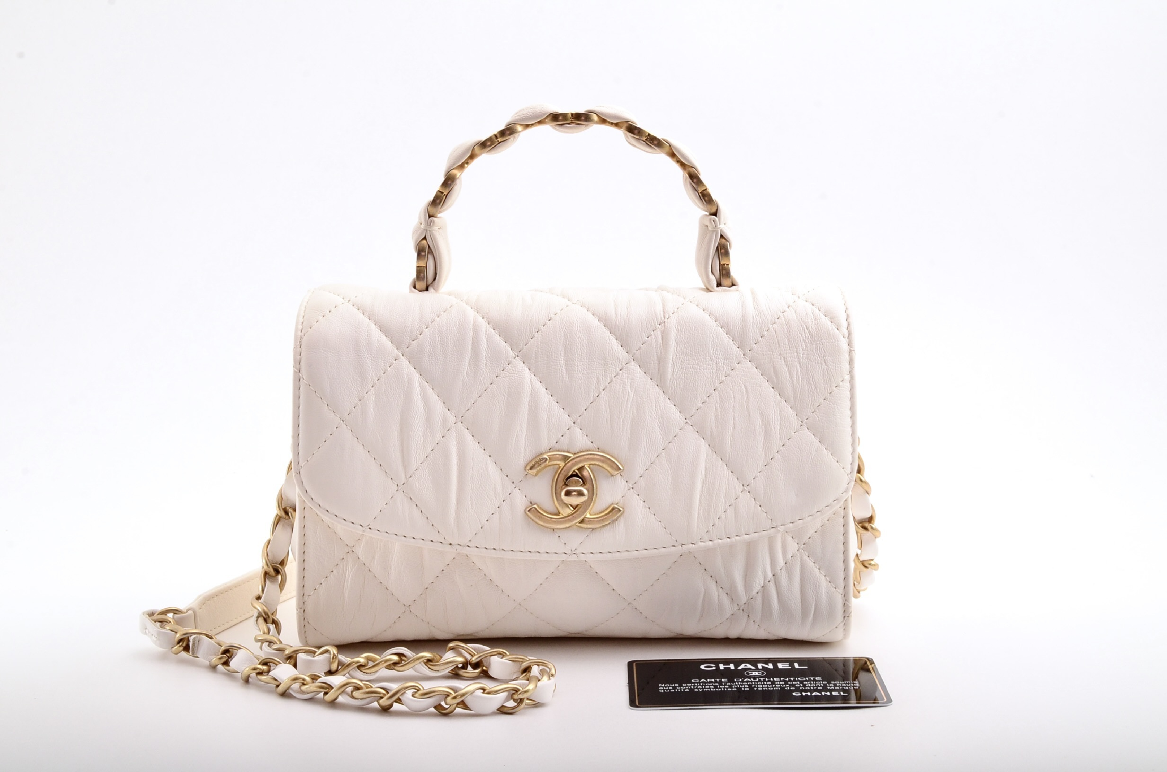 Matelassé Top Handle Antique Gold Hardware Handbag Shoulder Bag — view 2