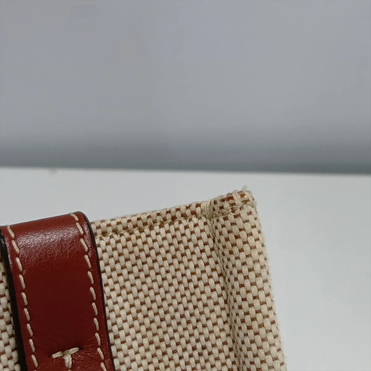 Woody Small Canvas and Leather Tote Bag, Beige x Brown — view 11
