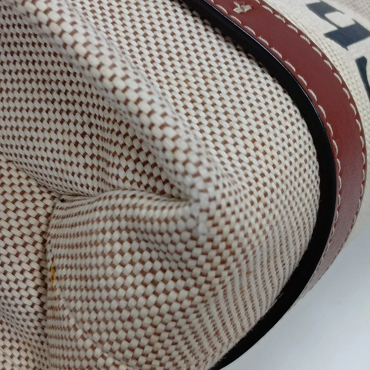 Woody Small Canvas and Leather Tote Bag, Beige x Brown — view 13
