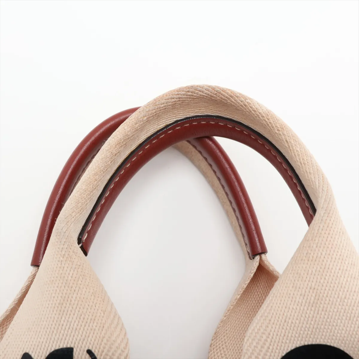 Woody Small Canvas and Leather Tote Bag, Beige x Brown — view 6