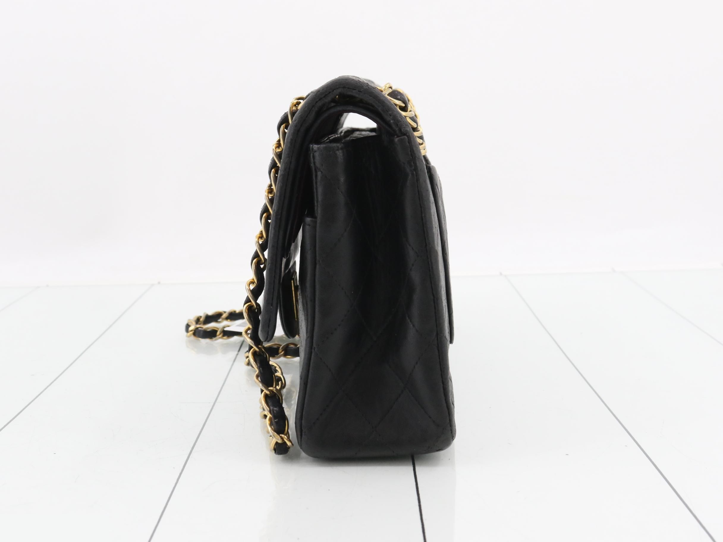 Matelassé 25 Lambskin Double Flap Double Chain Bag, Black with Gold Hardware — view 3