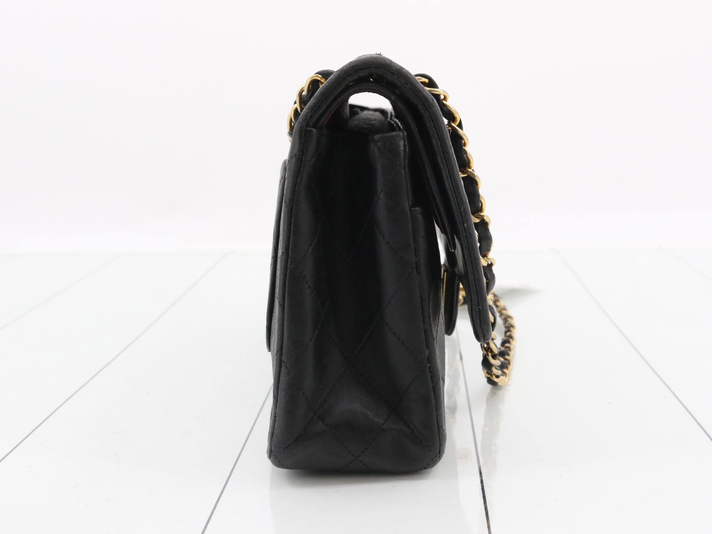 Matelassé 25 Lambskin Double Flap Double Chain Bag, Black with Gold Hardware — view 4