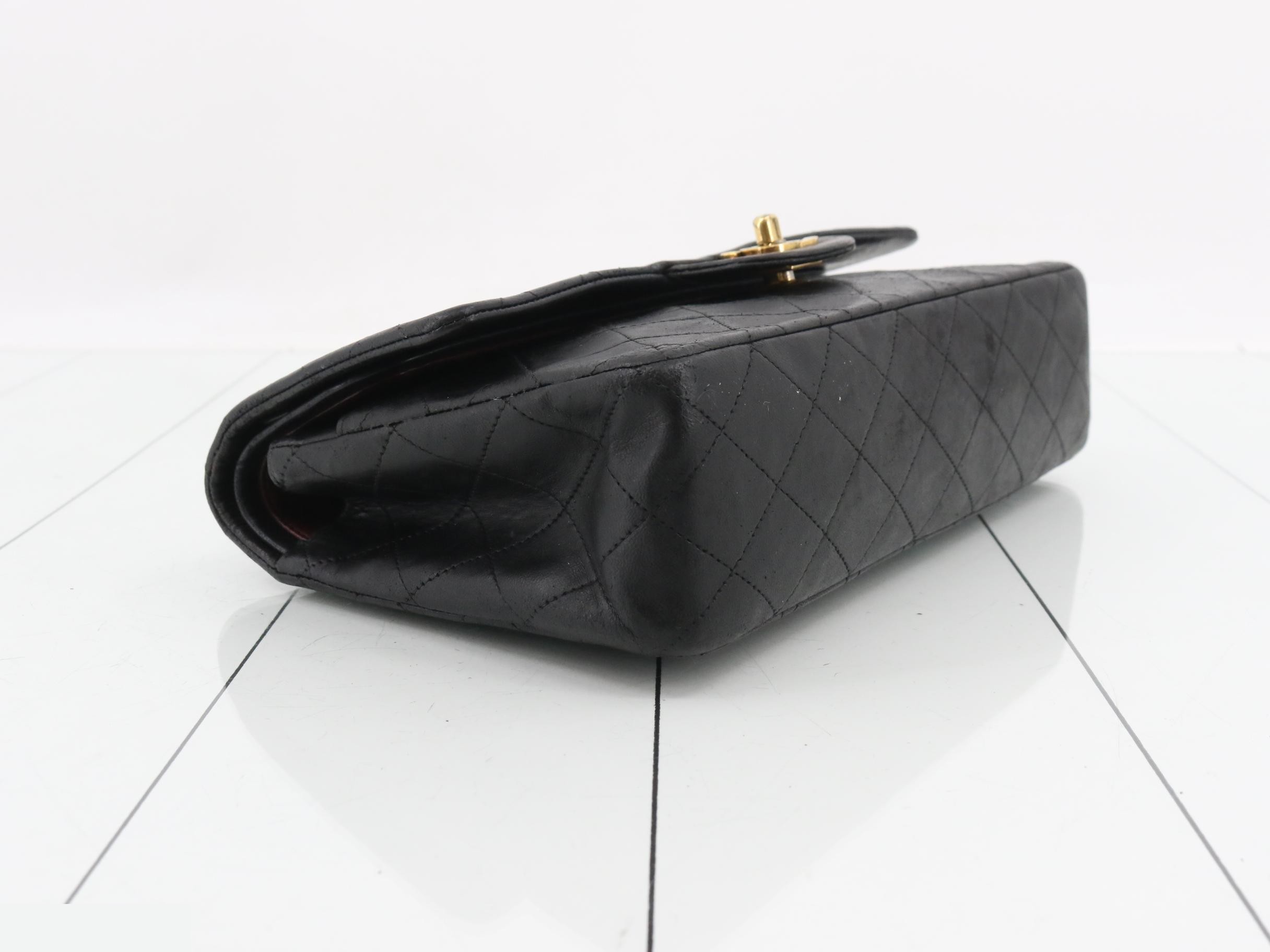 Matelassé 25 Lambskin Double Flap Double Chain Bag, Black with Gold Hardware — view 5