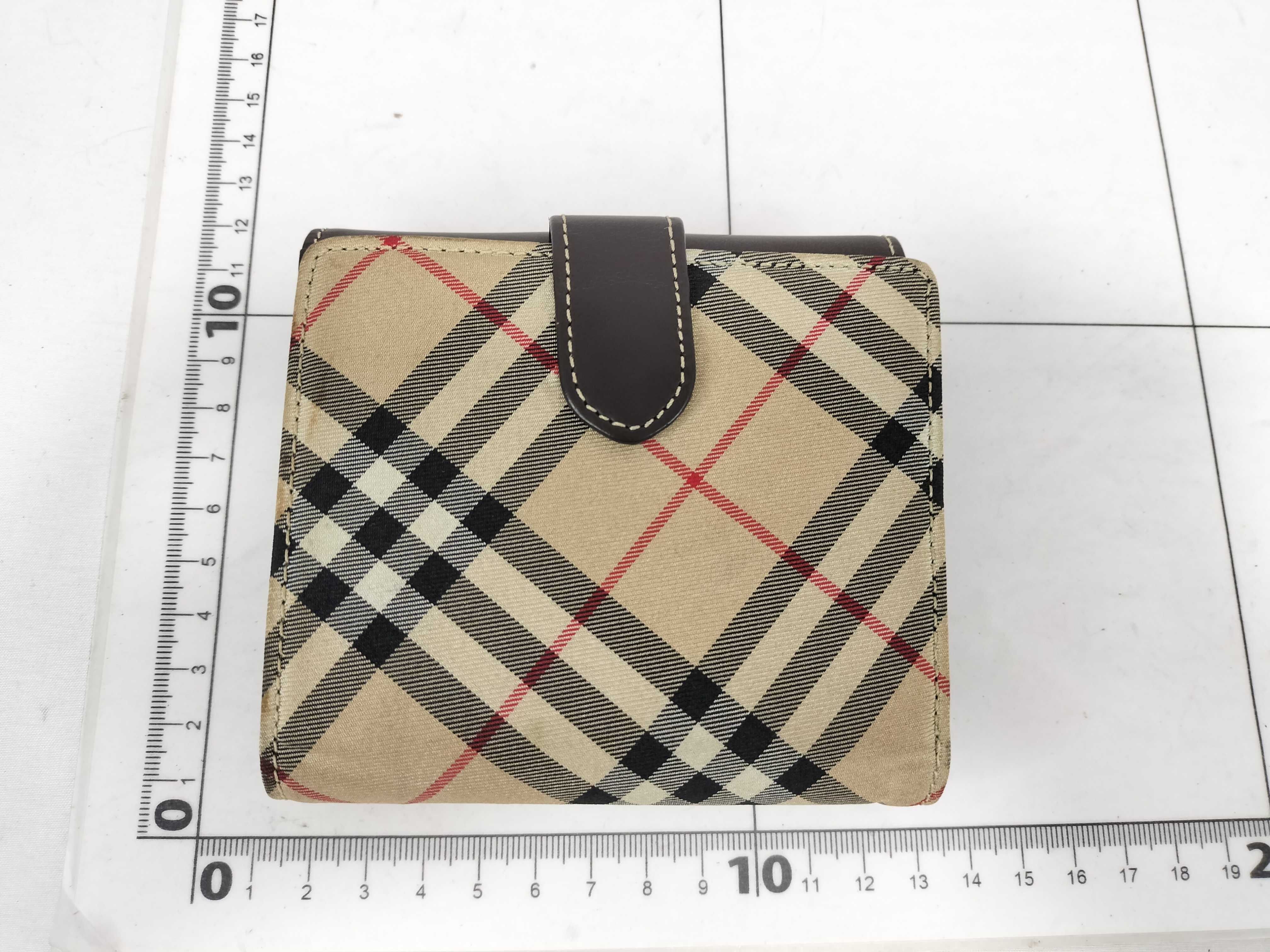 Bi-fold Wallet, Clasp Closure, Leather x Canvas, Black x Beige Check Pattern — view 2