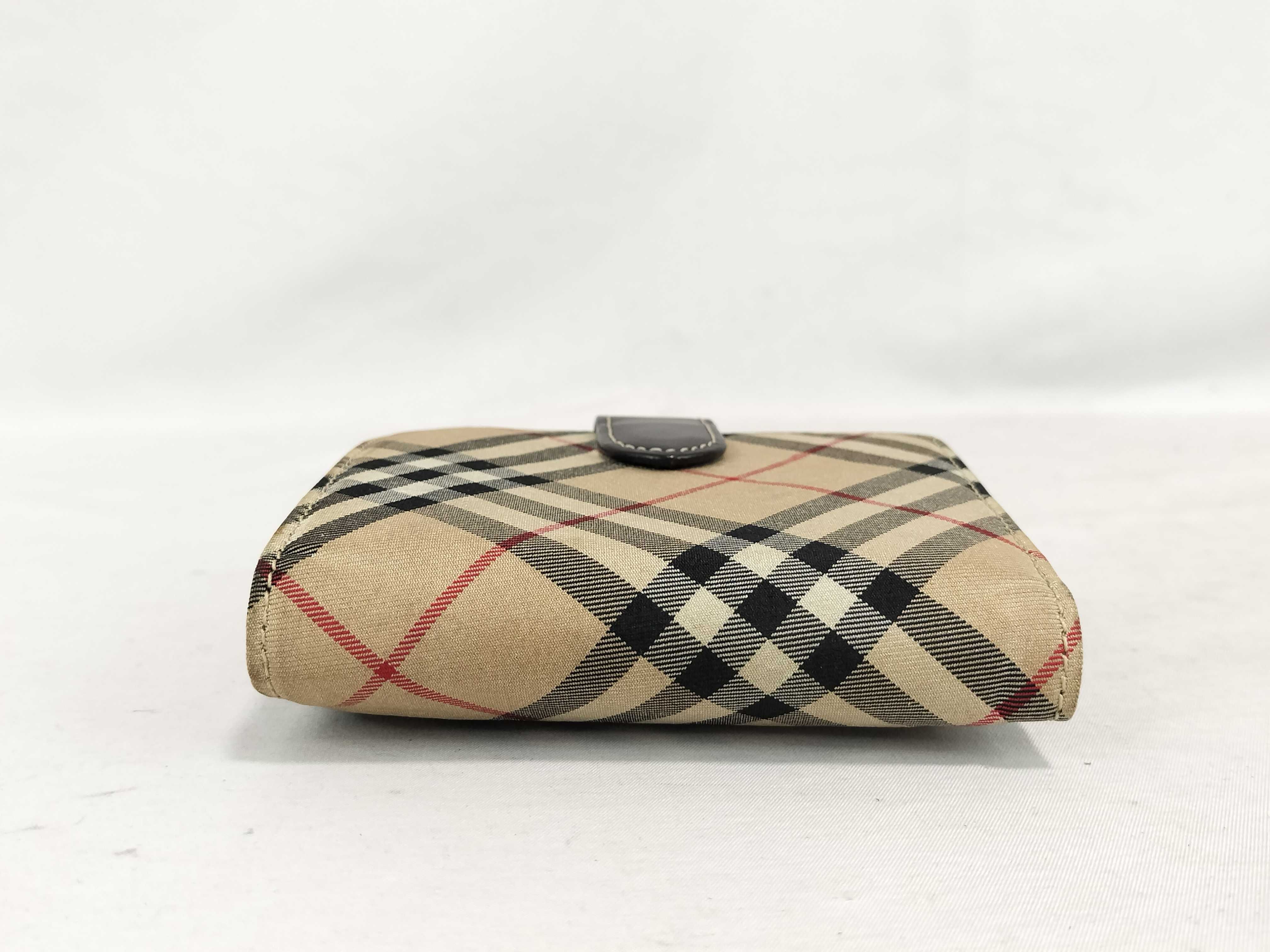 Bi-fold Wallet, Clasp Closure, Leather x Canvas, Black x Beige Check Pattern — view 3