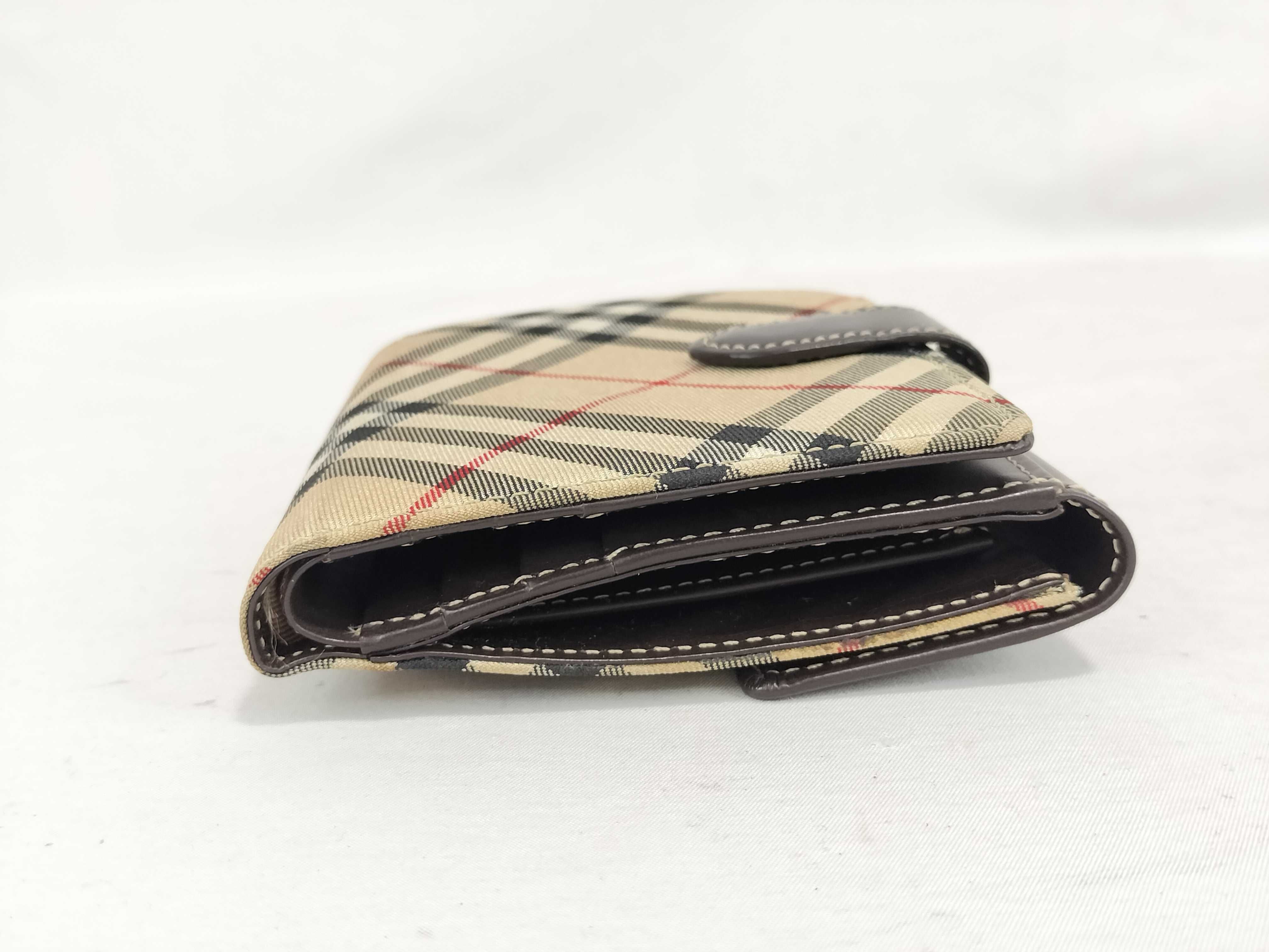 Bi-fold Wallet, Clasp Closure, Leather x Canvas, Black x Beige Check Pattern — view 5