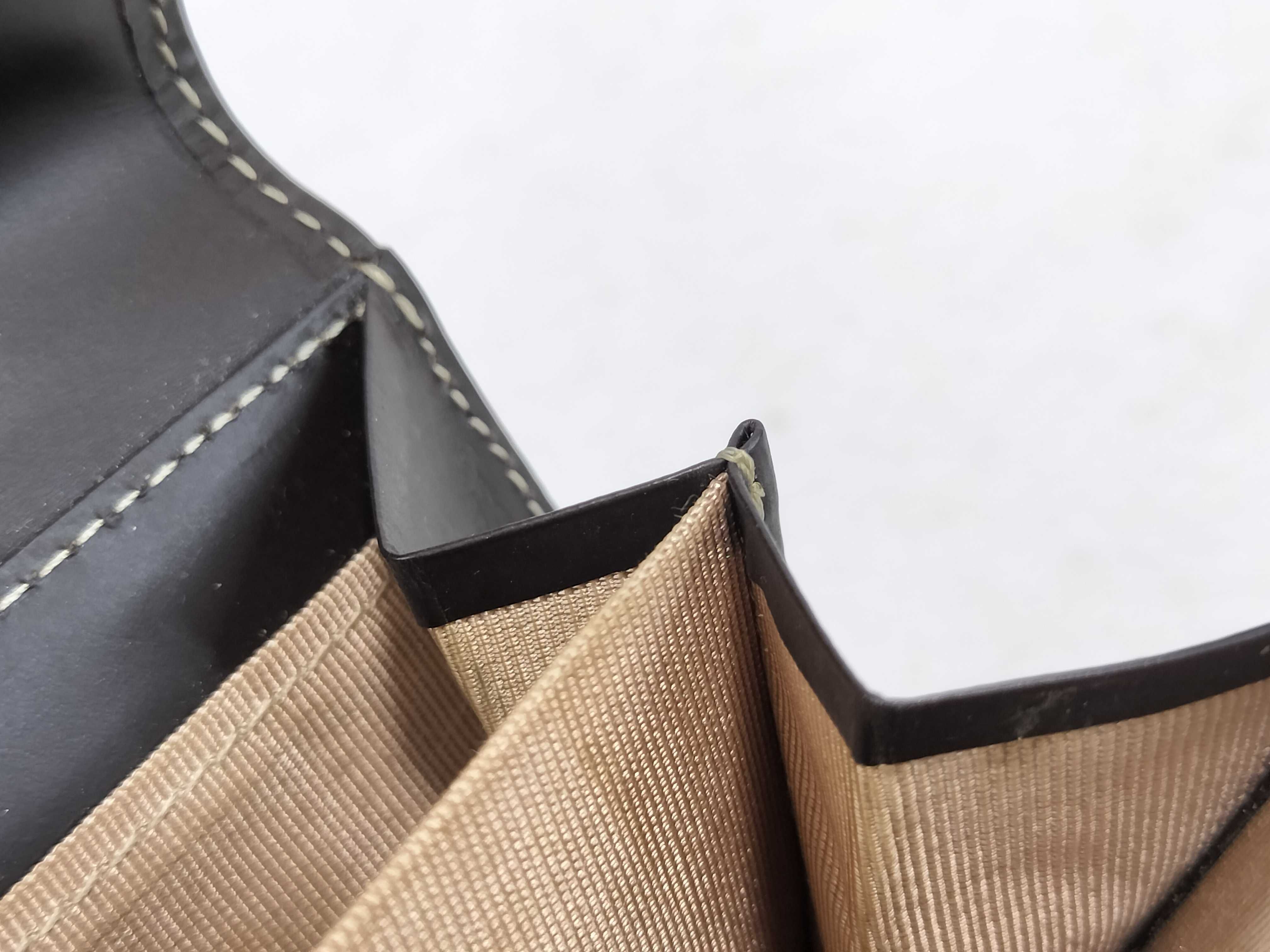Bi-fold Wallet, Clasp Closure, Leather x Canvas, Black x Beige Check Pattern — view 7