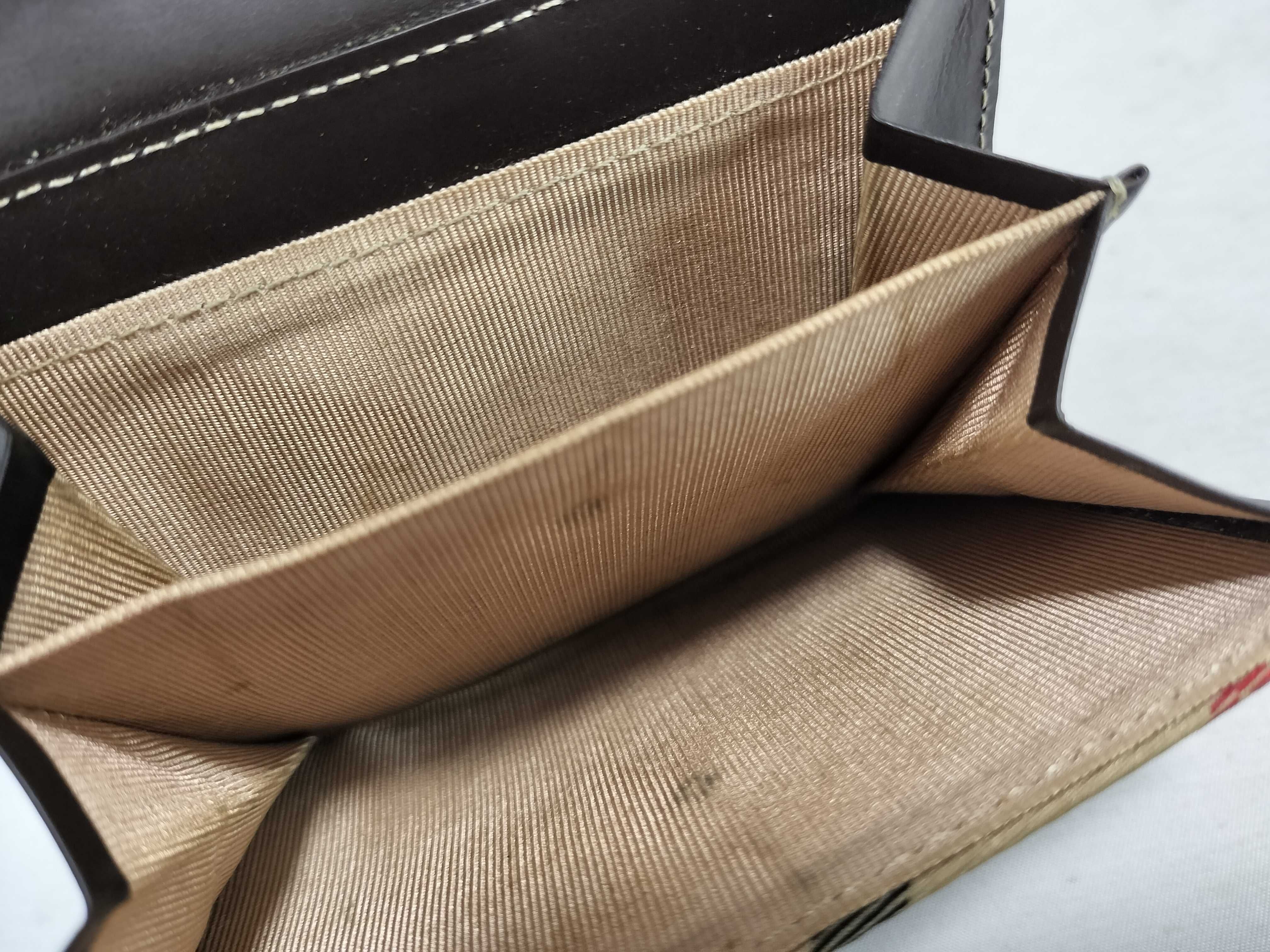Bi-fold Wallet, Clasp Closure, Leather x Canvas, Black x Beige Check Pattern — view 8