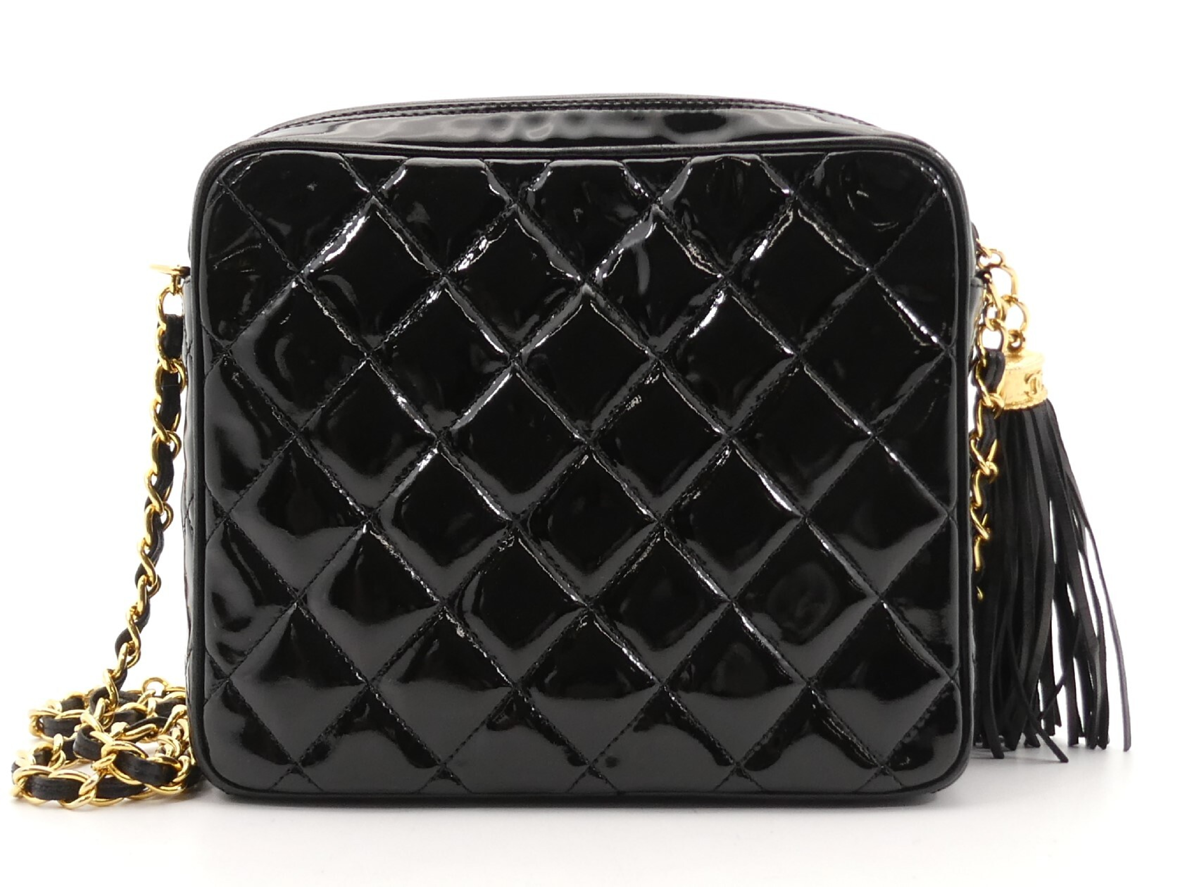 Matelassé Enamel Coco Mark Fringe Chain Shoulder Bag — view 2
