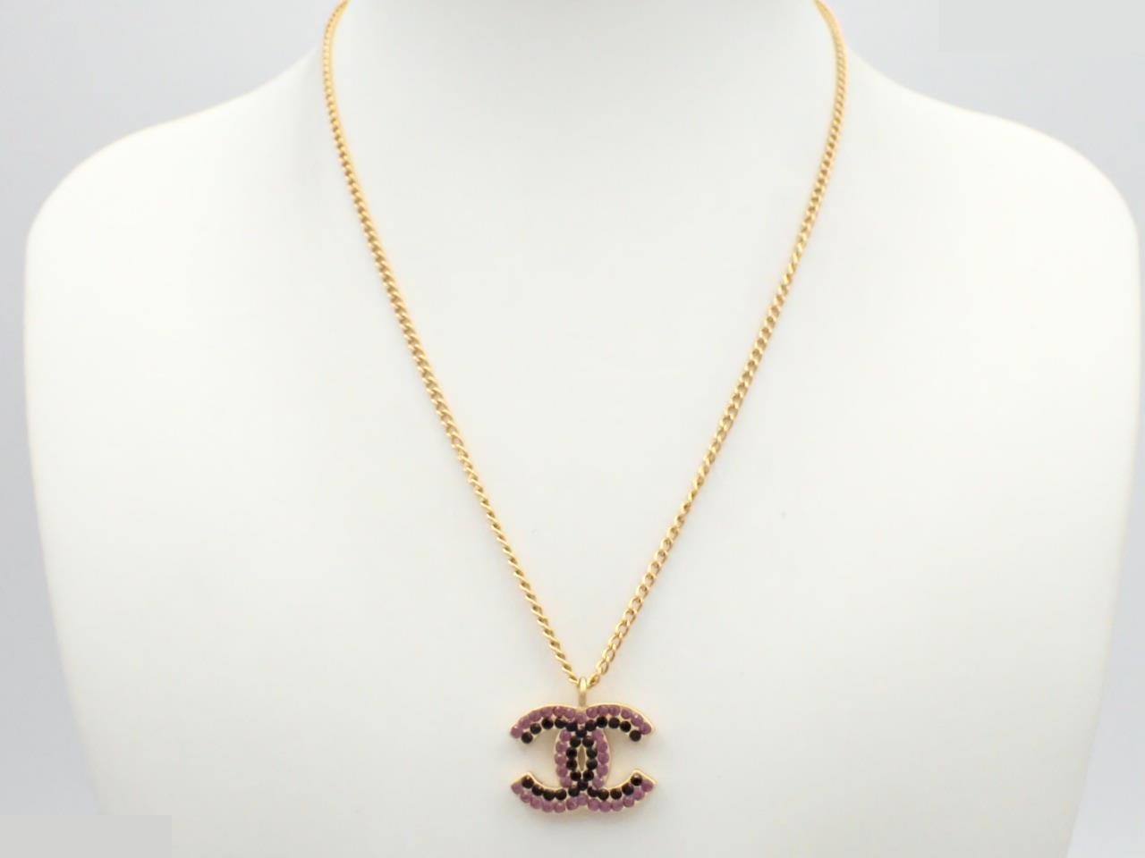02A Colored Stone Coco Mark Necklace Chain Approx. 42cm — view 3