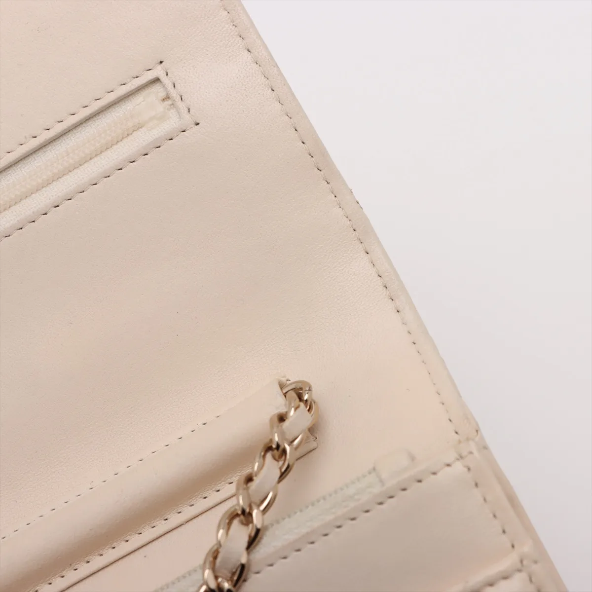 Matelassé Lambskin Chain Wallet, Beige, Gold Hardware, 30728917 (Serial Number in the 30s) — view 13