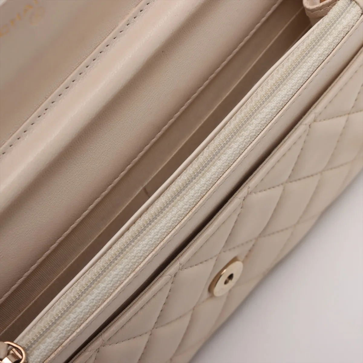 Matelassé Lambskin Chain Wallet, Beige, Gold Hardware, 30728917 (Serial Number in the 30s) — view 14