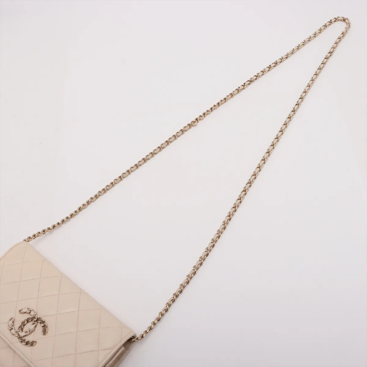 Matelassé Lambskin Chain Wallet, Beige, Gold Hardware, 30728917 (Serial Number in the 30s) — view 5