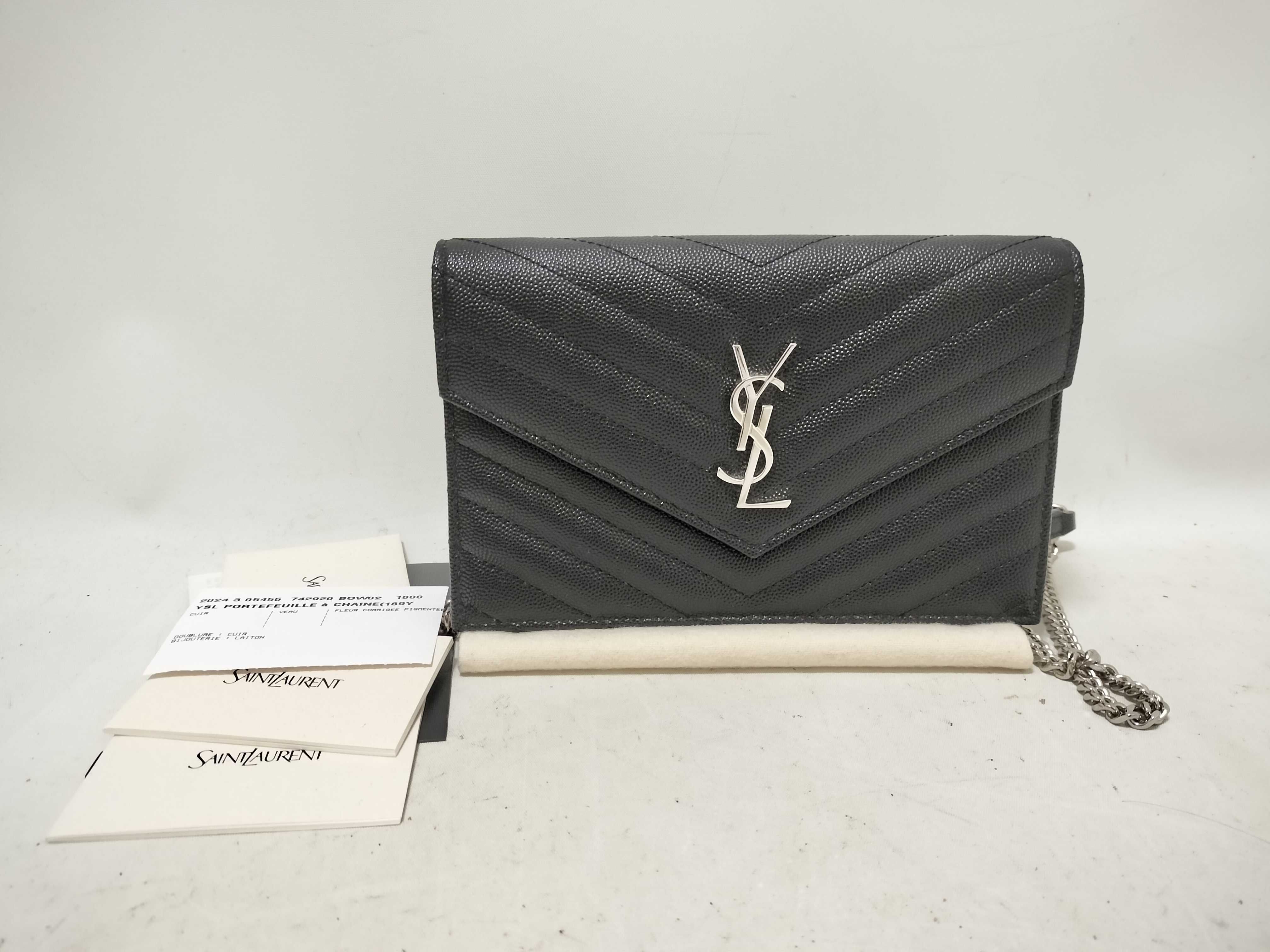 TH-742920 Cassandre Envelope Leather Black SHW Chain Wallet Shoulder Bag