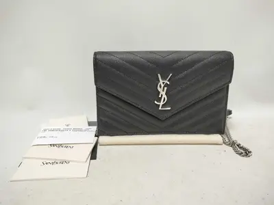 TH-742920 Cassandre Envelope Leather Black SHW Chain Wallet Shoulder Bag