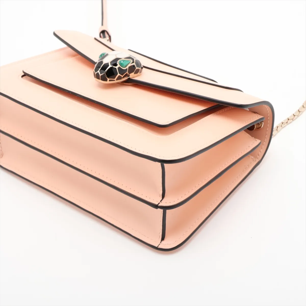 Serpenti Forever Leather Chain Shoulder Bag, Pink — view 3