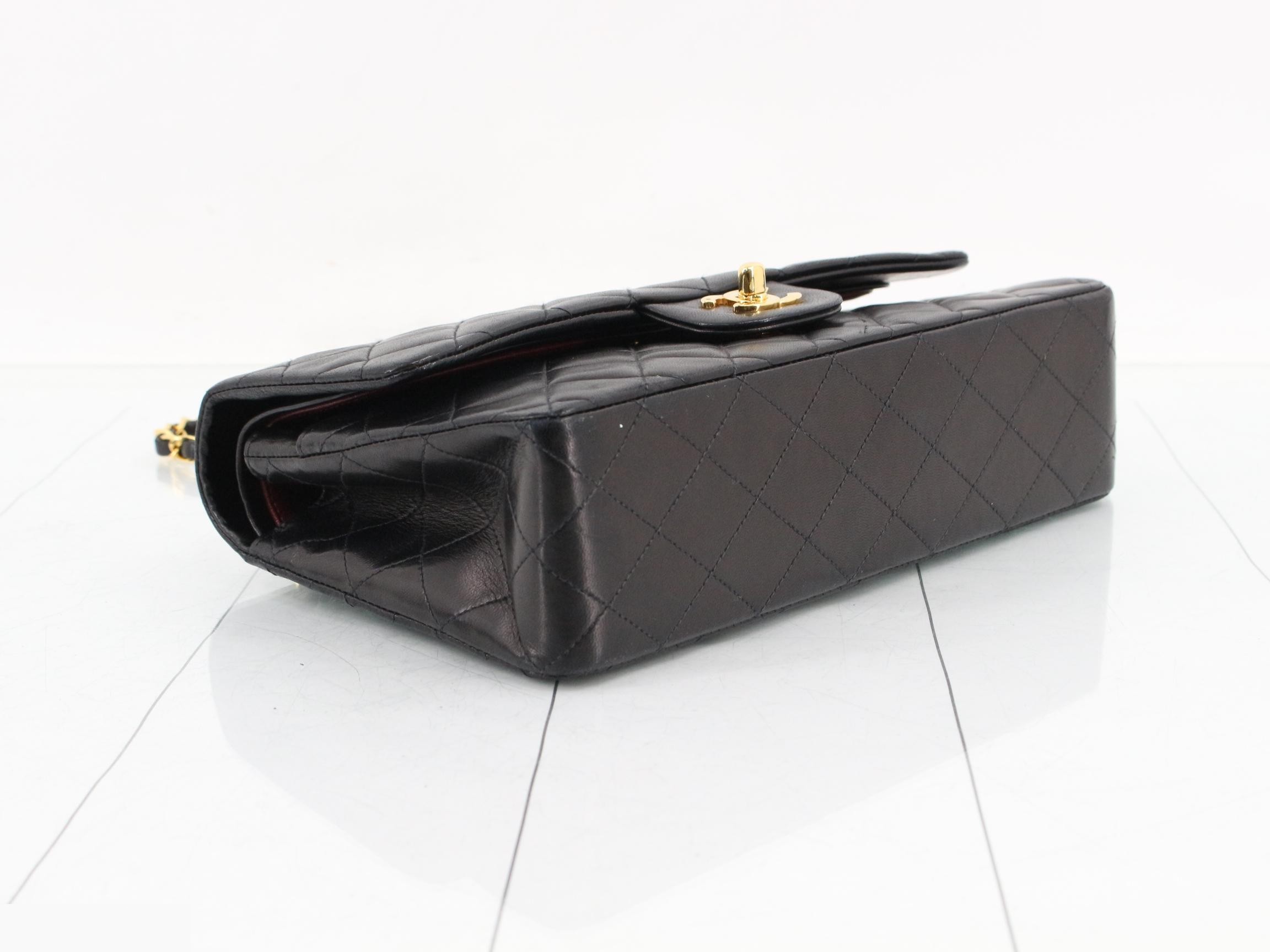 Matelassé 25 Lambskin Double Flap Double Chain Shoulder Bag, Black — view 5