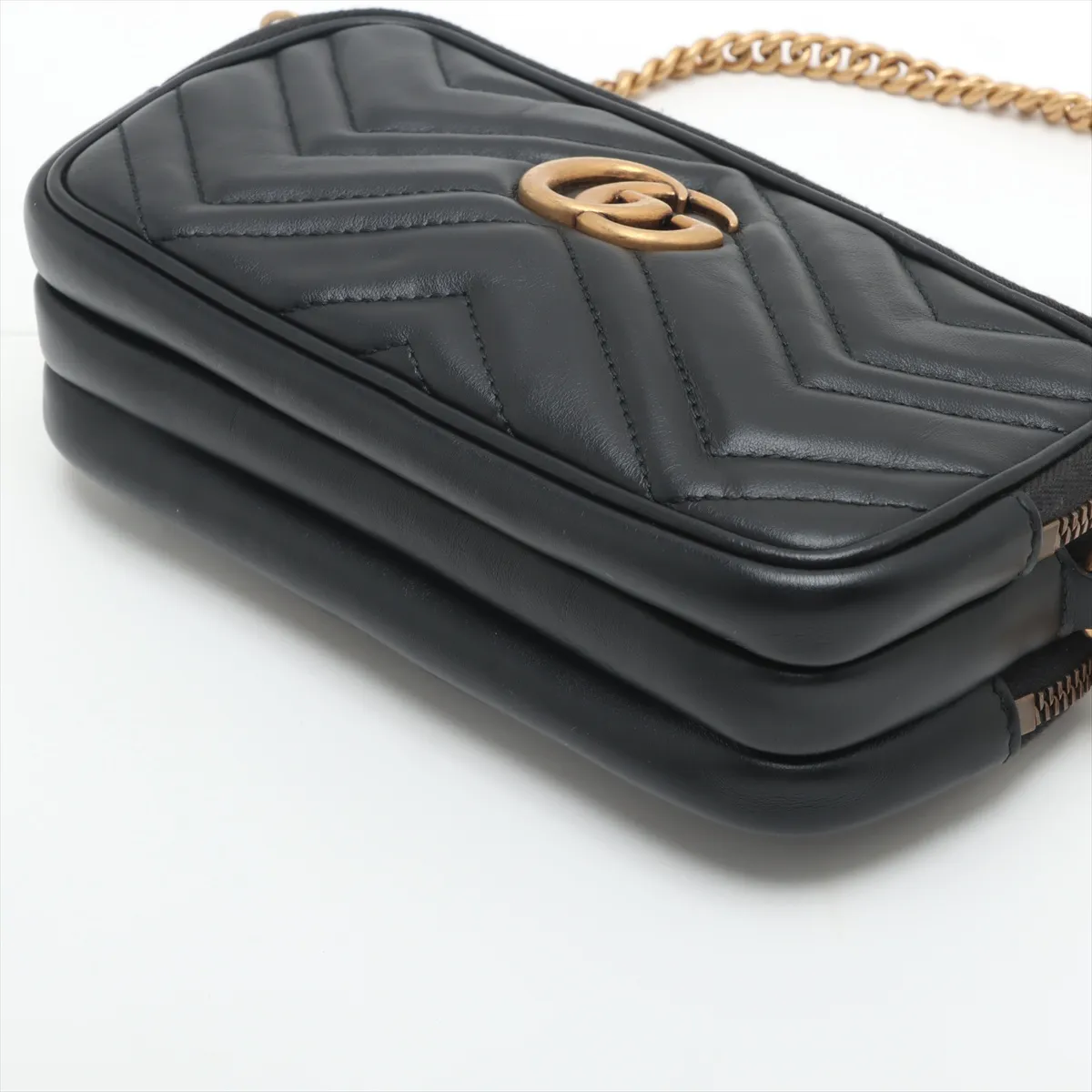 GG Marmont Leather Chain Shoulder Bag Black 546581 — view 3