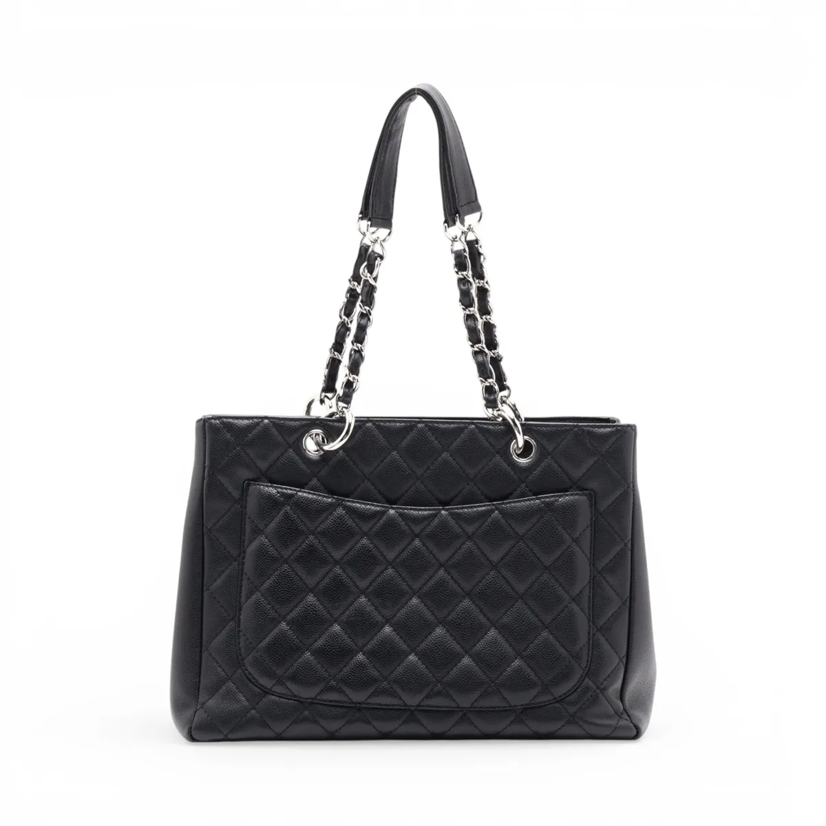 GST Caviar Skin Chain Tote Bag, Black with Silver Hardware, 11604075, Serial Number 11 — view 2