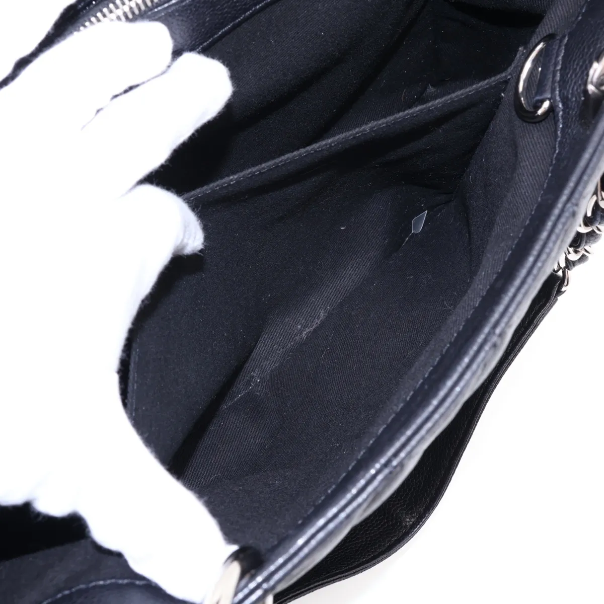 GST Caviar Skin Chain Tote Bag, Black with Silver Hardware, 11604075, Serial Number 11 — view 11
