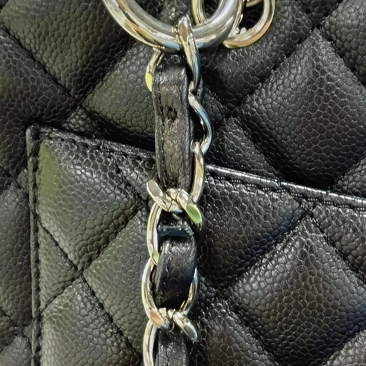 GST Caviar Skin Chain Tote Bag, Black with Silver Hardware, 11604075, Serial Number 11 — view 15