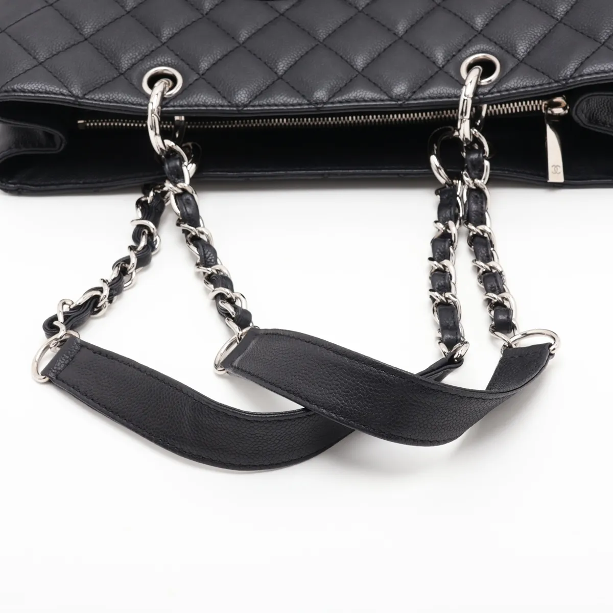 GST Caviar Skin Chain Tote Bag, Black with Silver Hardware, 11604075, Serial Number 11 — view 5