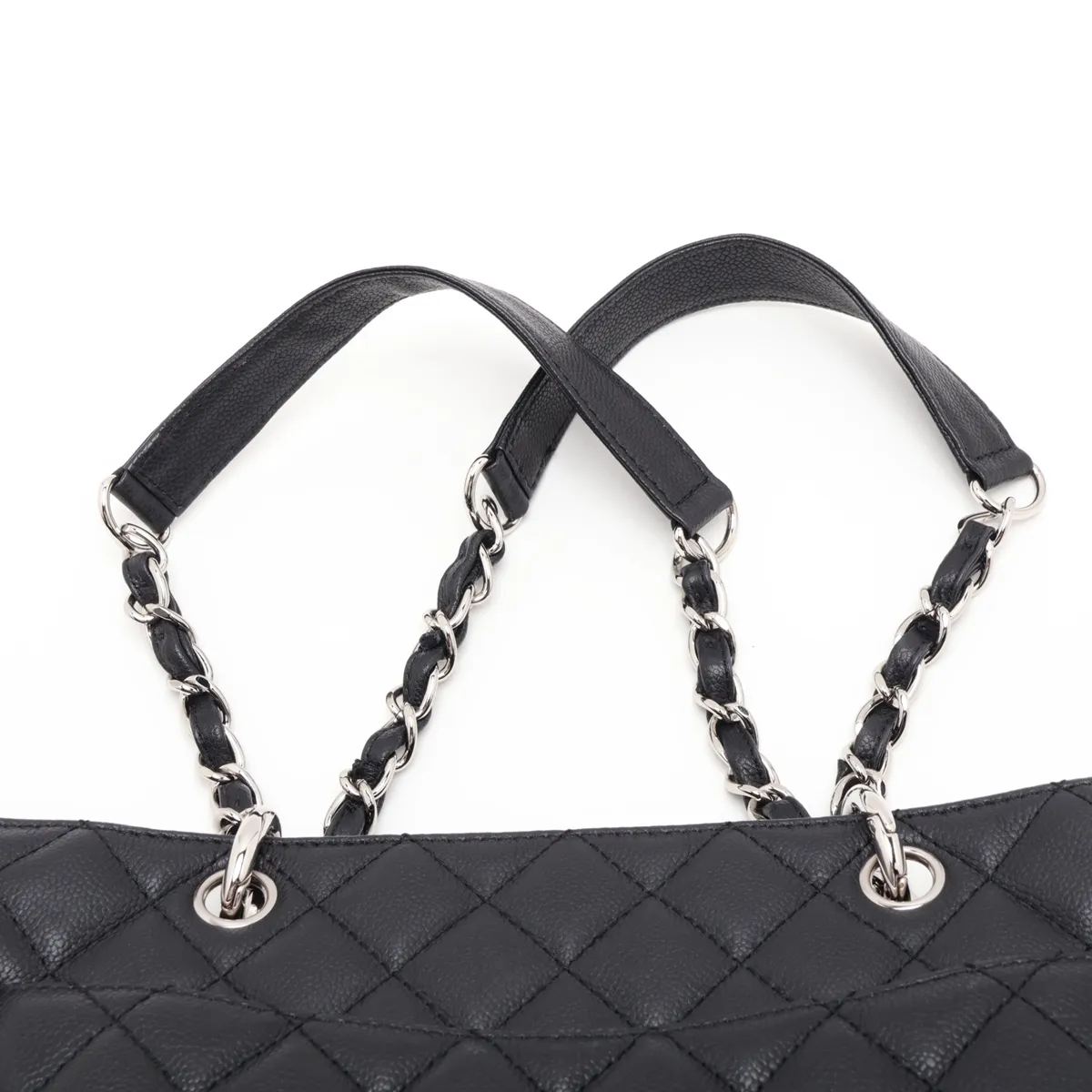 GST Caviar Skin Chain Tote Bag, Black with Silver Hardware, 11604075, Serial Number 11 — view 6