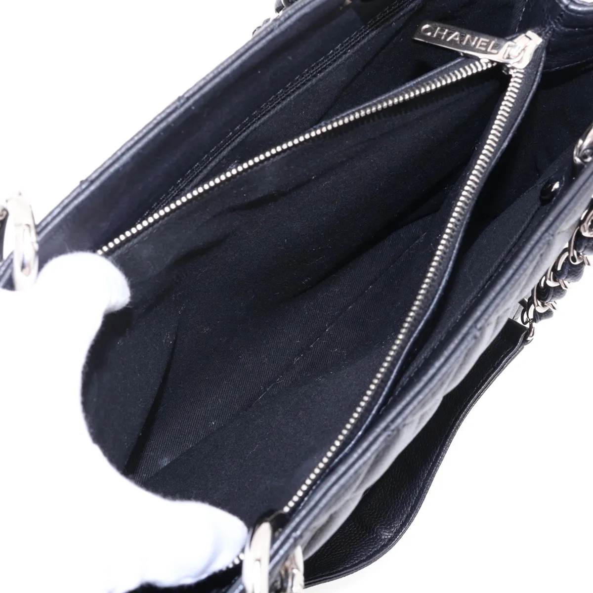GST Caviar Skin Chain Tote Bag, Black with Silver Hardware, 11604075, Serial Number 11 — view 9