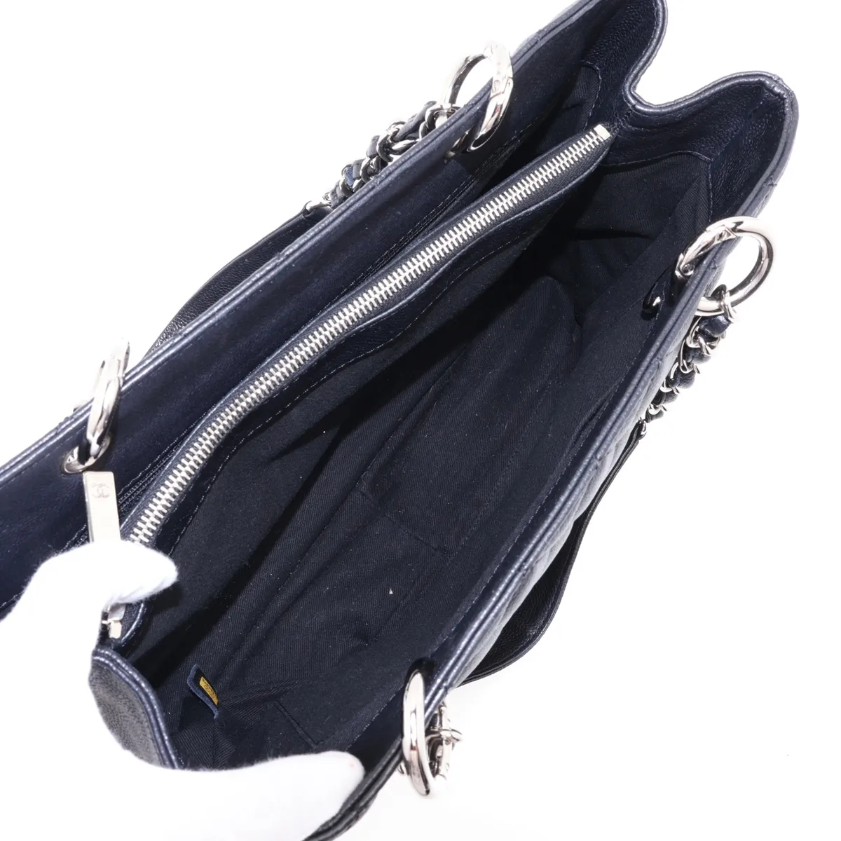 GST Caviar Skin Chain Tote Bag, Black with Silver Hardware, 11604075, Serial Number 11 — view 10