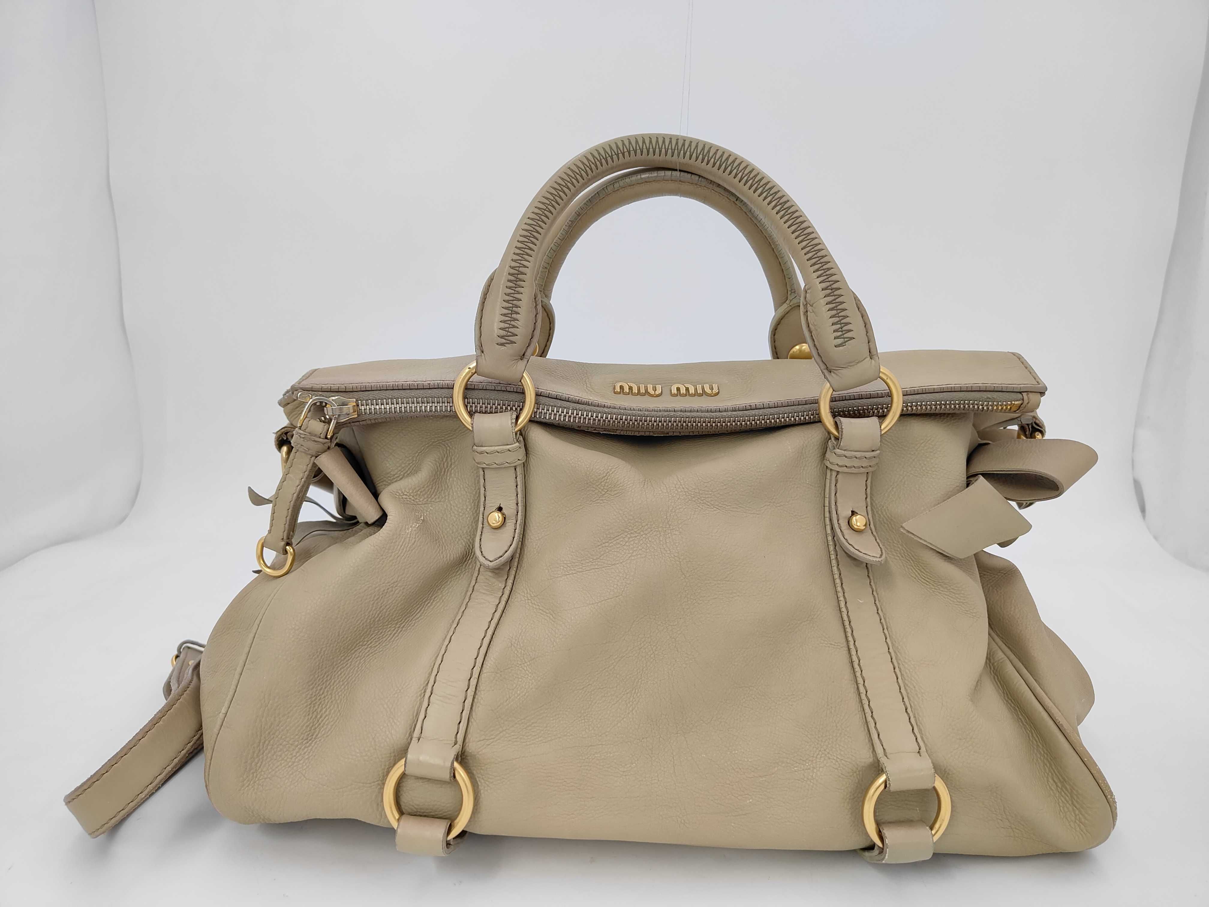 Beige Calfskin Vitello Luxe 2-Way Handbag