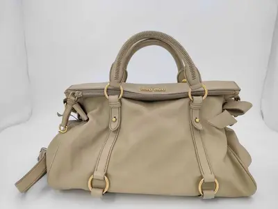 Beige Calfskin Vitello Luxe 2-Way Handbag