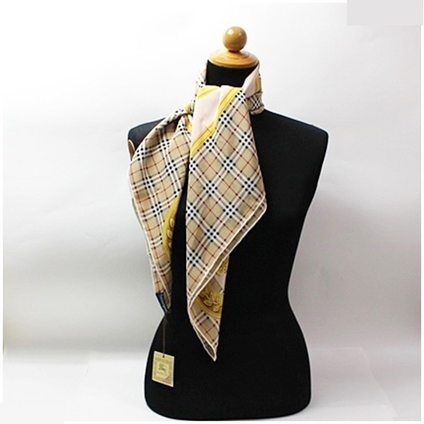 unused silk scarf, check pattern, pink x beige — view 4