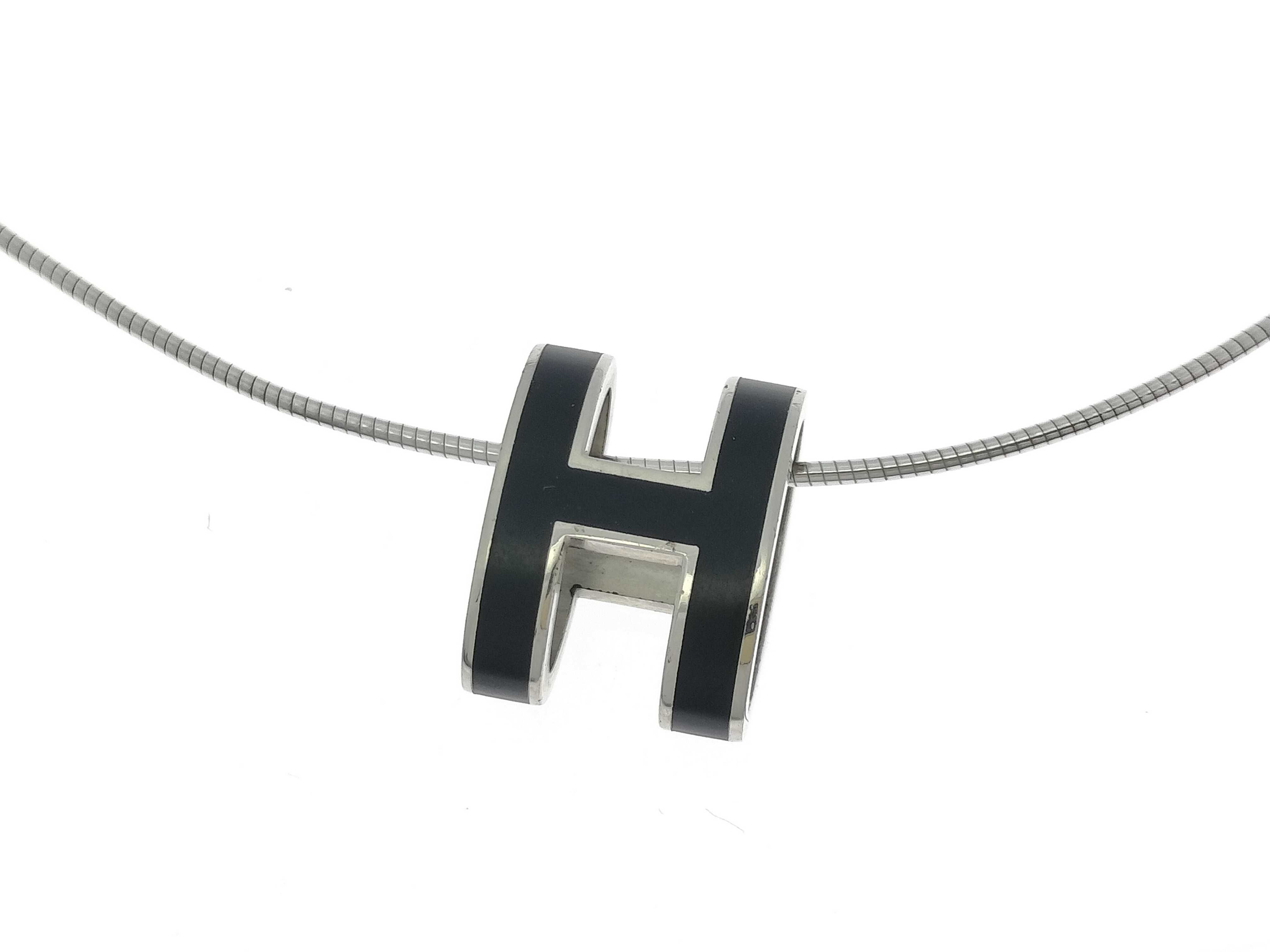 Pop Ash Black x Silver Necklace 925 Engraved Necklace — view 2