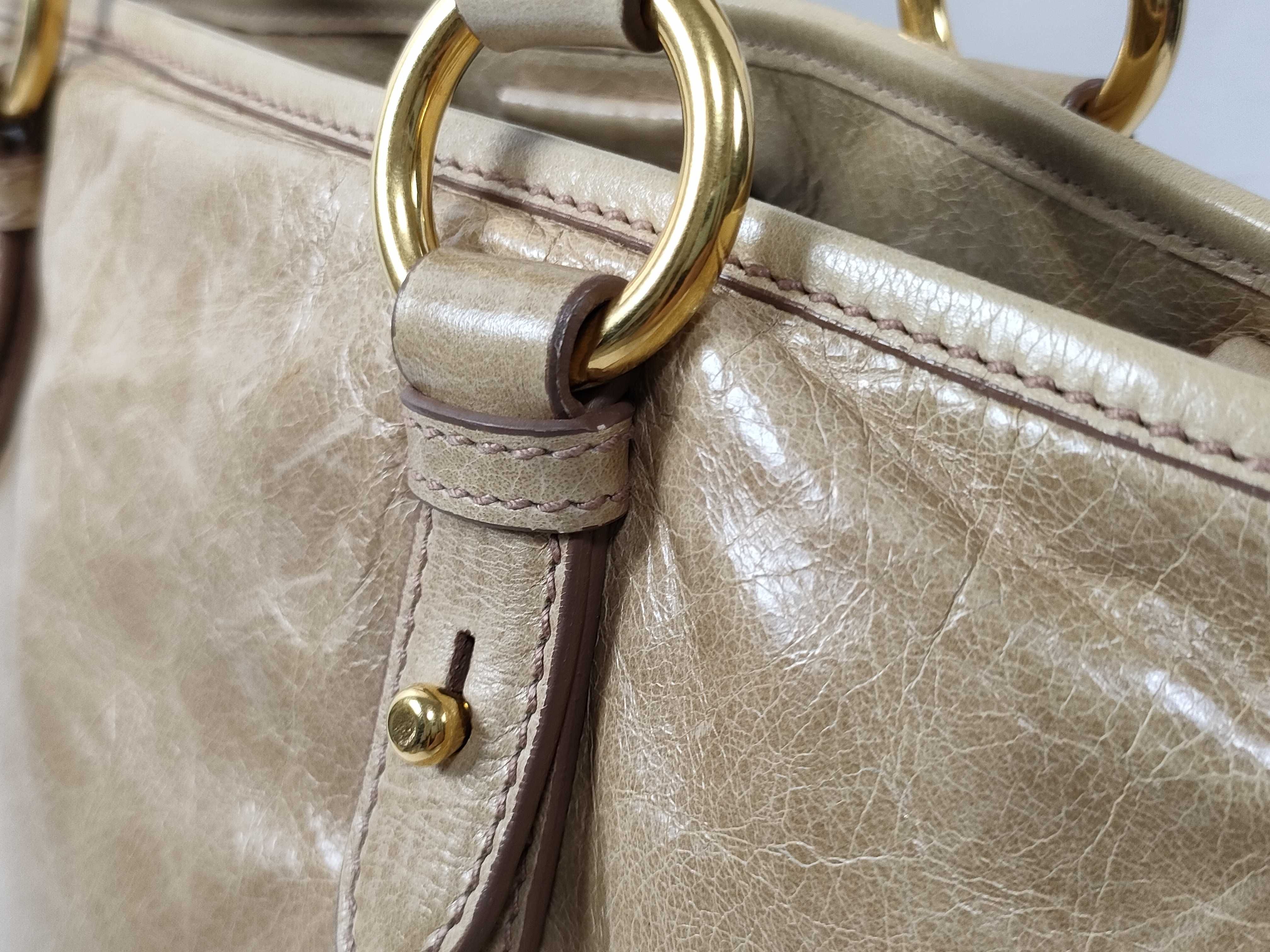 Leather 2-Way Handbag, Beige, RN0685 (Handbag) — view 4