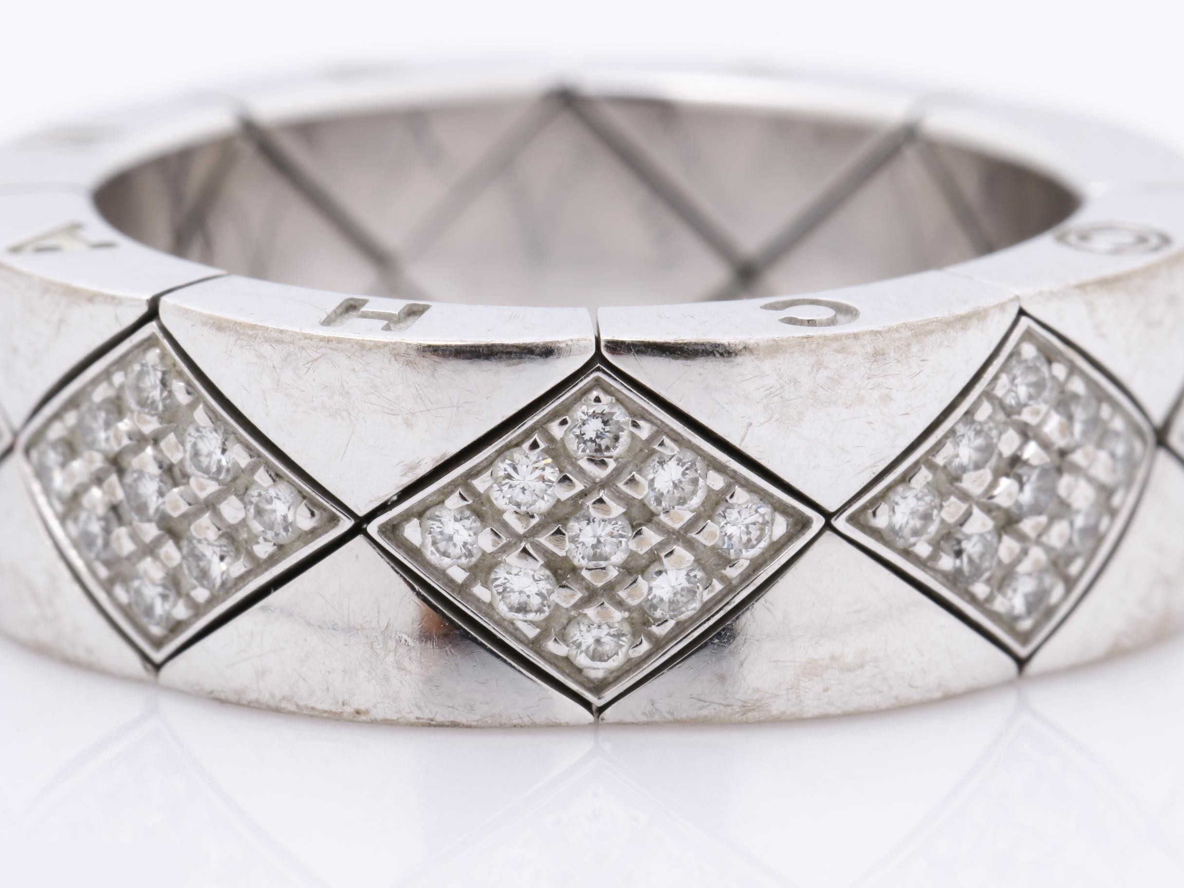 Matelassé Ring, 750 White Gold, Diamond, 12.0g, Size #10.5 — view 2