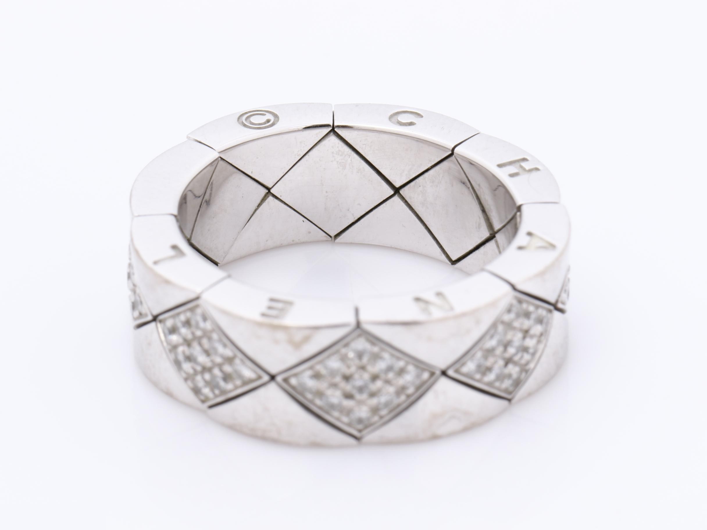 Matelassé Ring, 750 White Gold, Diamond, 12.0g, Size #10.5 — view 4