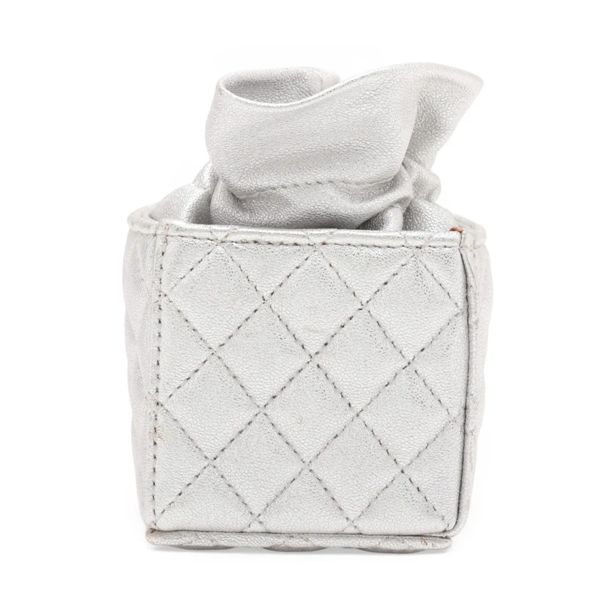 Matelassé Lambskin Chain Shoulder Bag, Mini Cube, Drawstring, Silver, Silver Hardware, 31747192, Serial Number 31-series, Year's Gift — view 2
